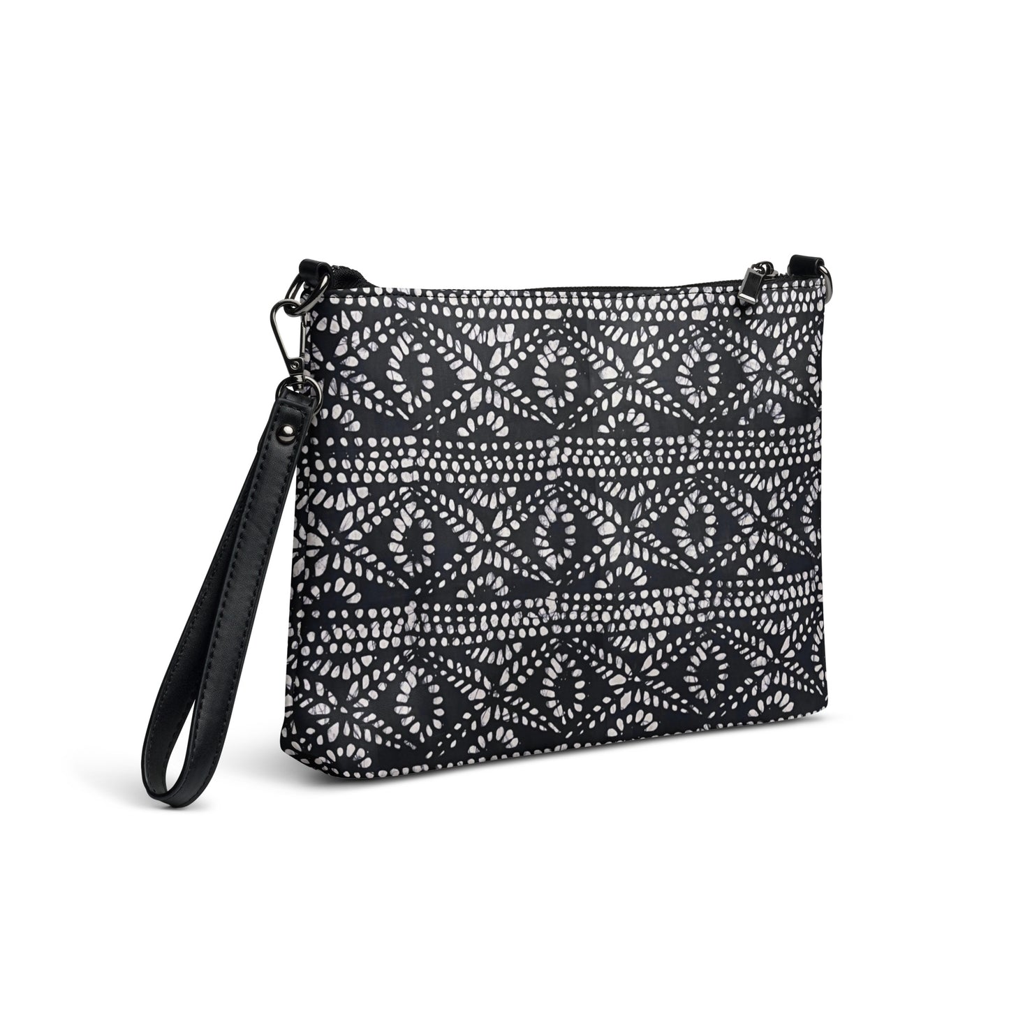 Black And White Nigerian Abstract Aztec Print Adire Crossbody Bag