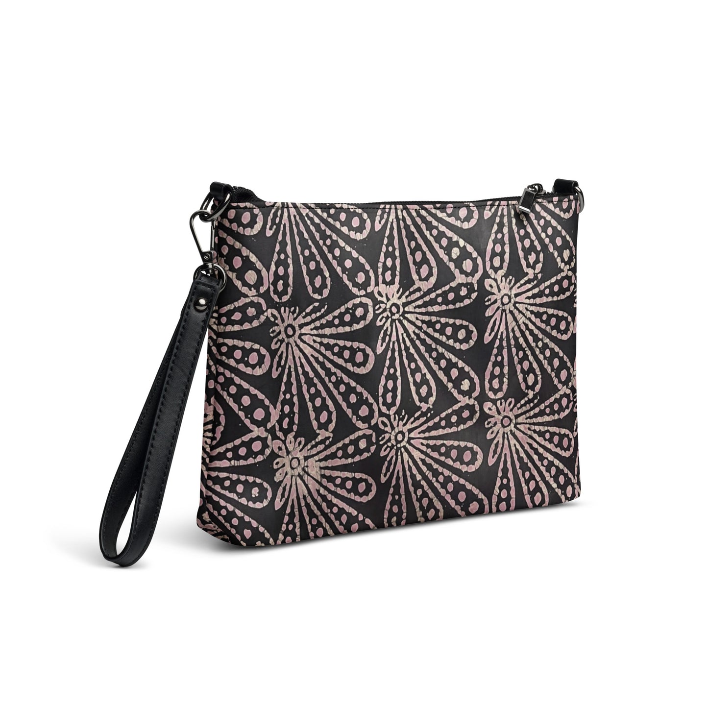 Brown Pale Pink Floral Pattern Adire Crossbody Bag