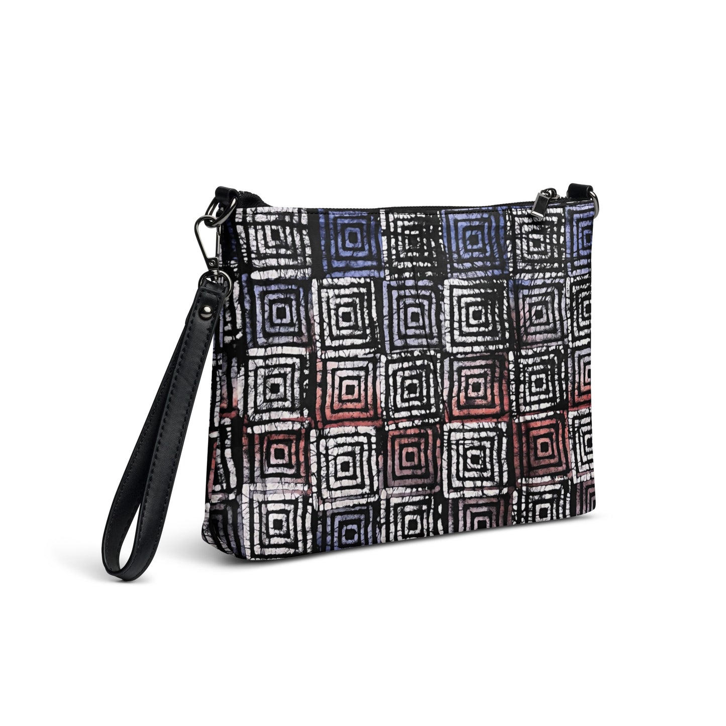 Hollow Squares Black Red Blue African Print Crossbody Bag