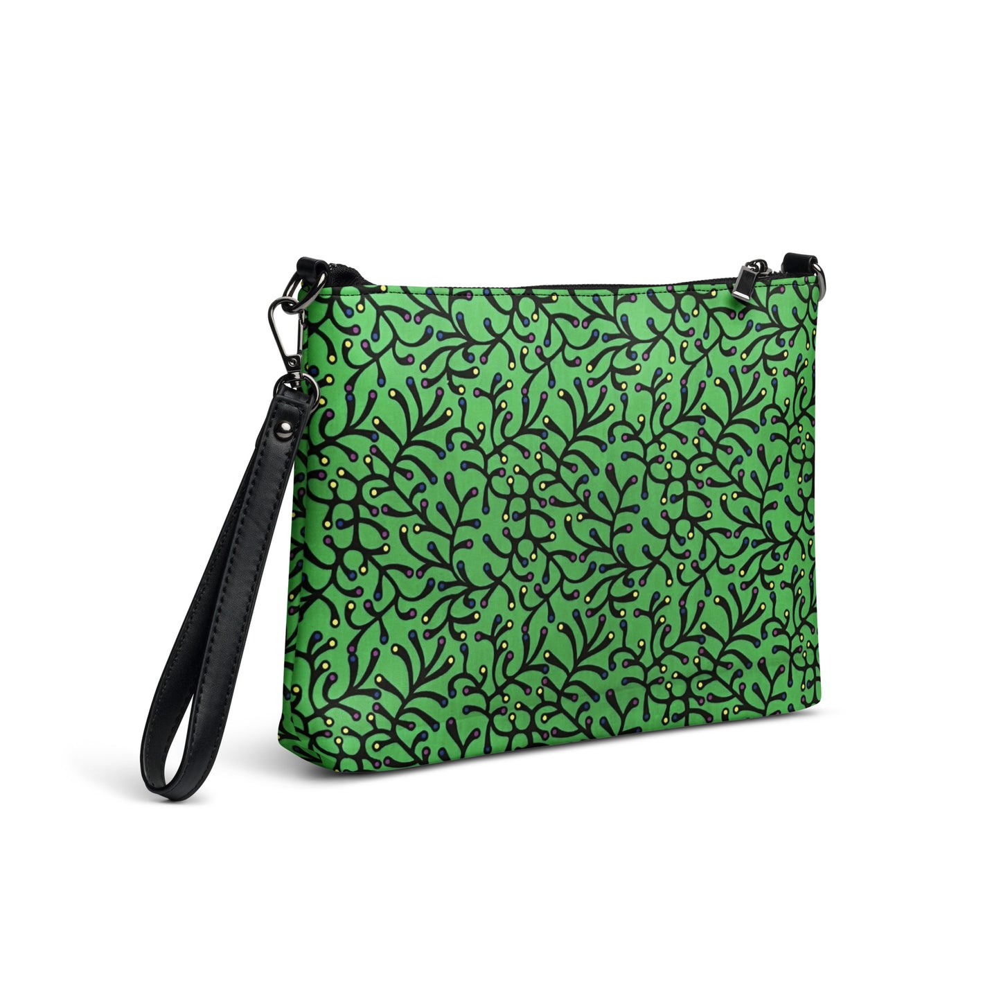 Vibrant Green And Yellow Polka Dots African Print Ankara Crossbody Bag