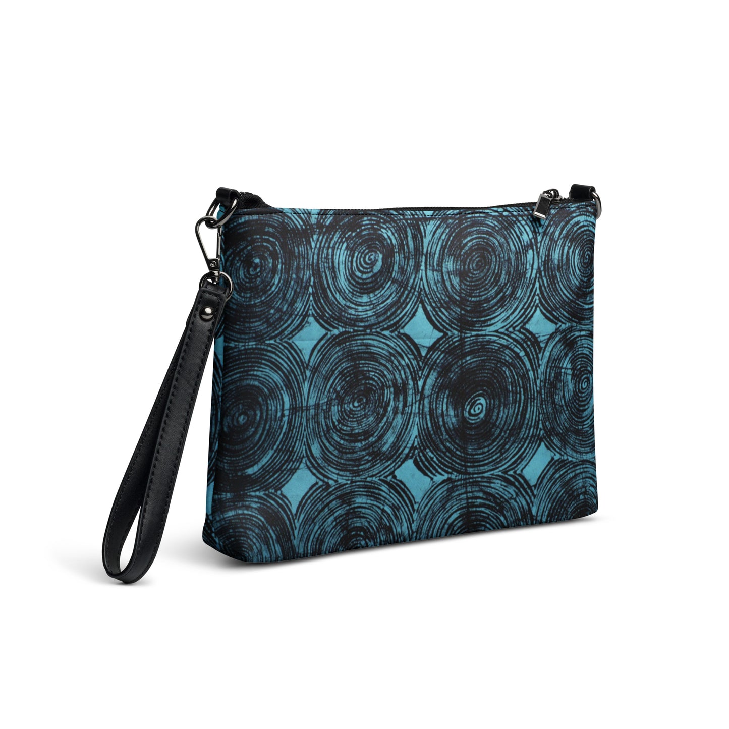 Black And Turquoise Swirl Adire Crossbody Bag