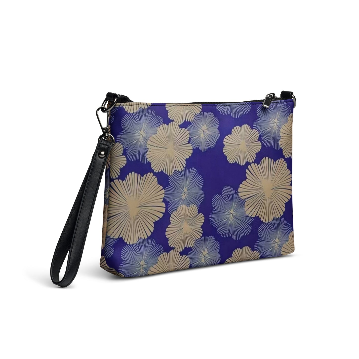 Cream Blue Floral Ankara Crossbody Bag