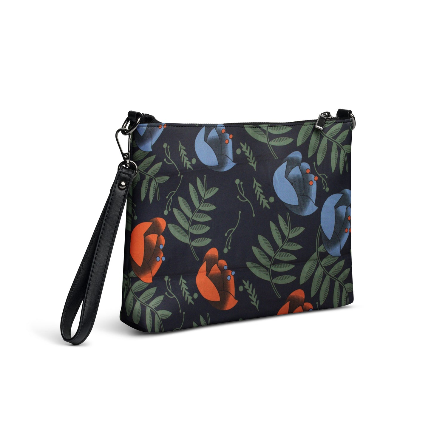 Blue Orange Floral Leaves Ankara Crossbody Bag