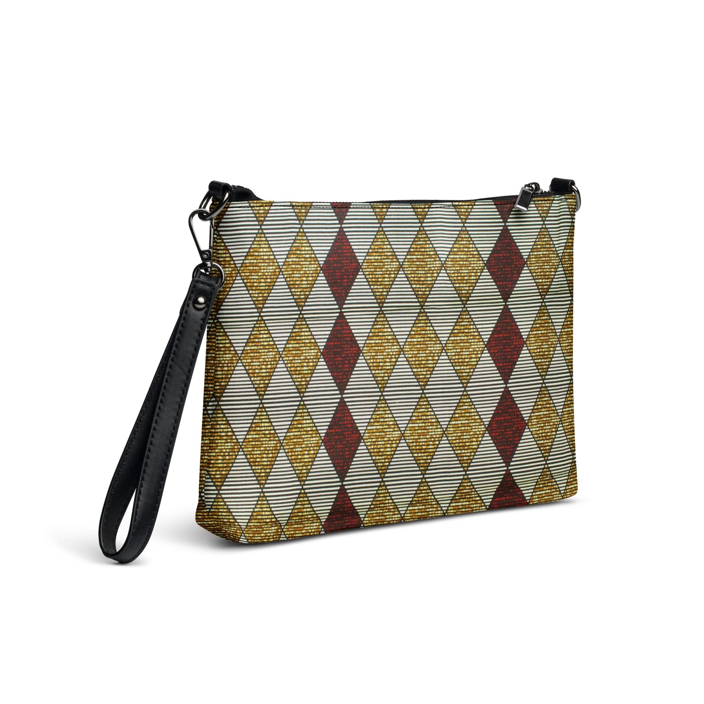 Burgundy & Gold Diamond Ankara Crossbody Bag