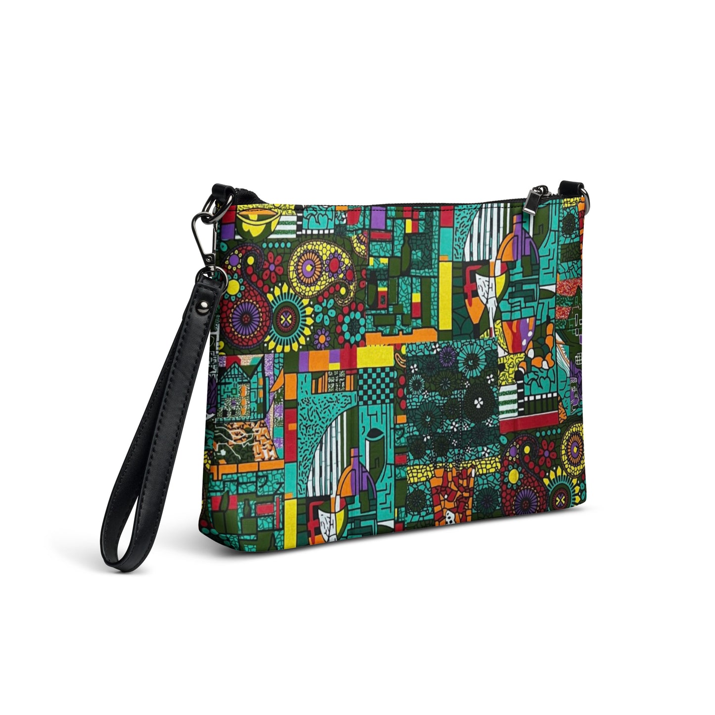 Colourful Green Plants Floral Vase Wine Glass Print Ankara Crossbody Bag