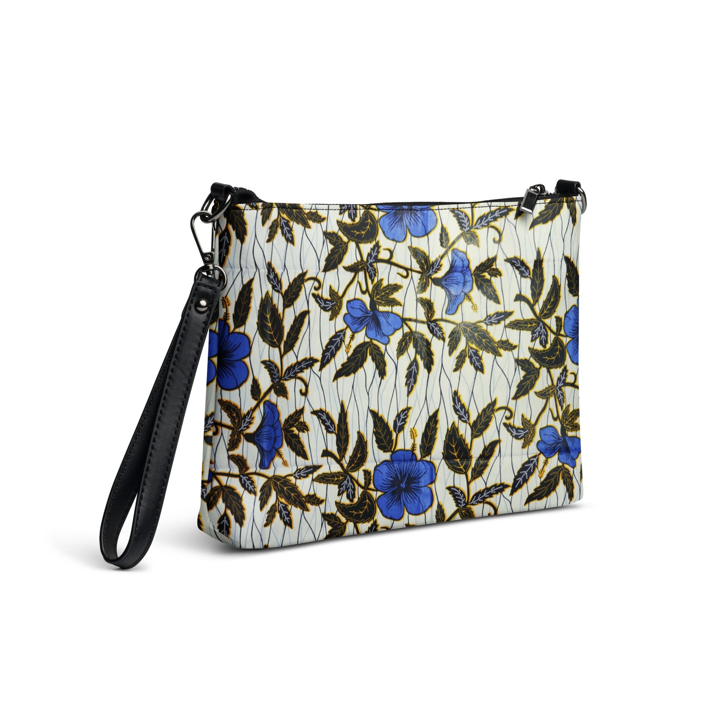 Cornflower Blue Leafy Ankara Crossbody Bag