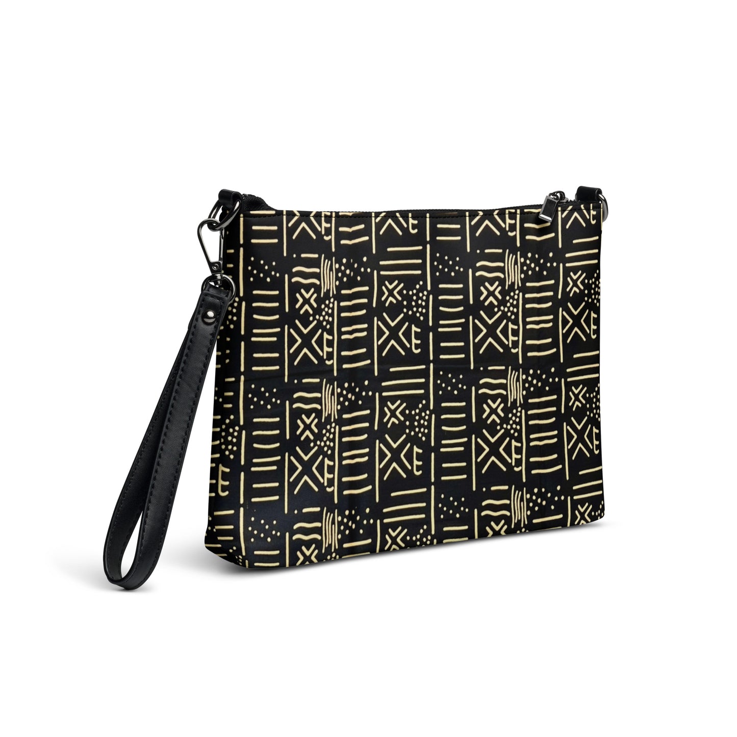 Cream & Black African Print Ankara Crossbody Bag