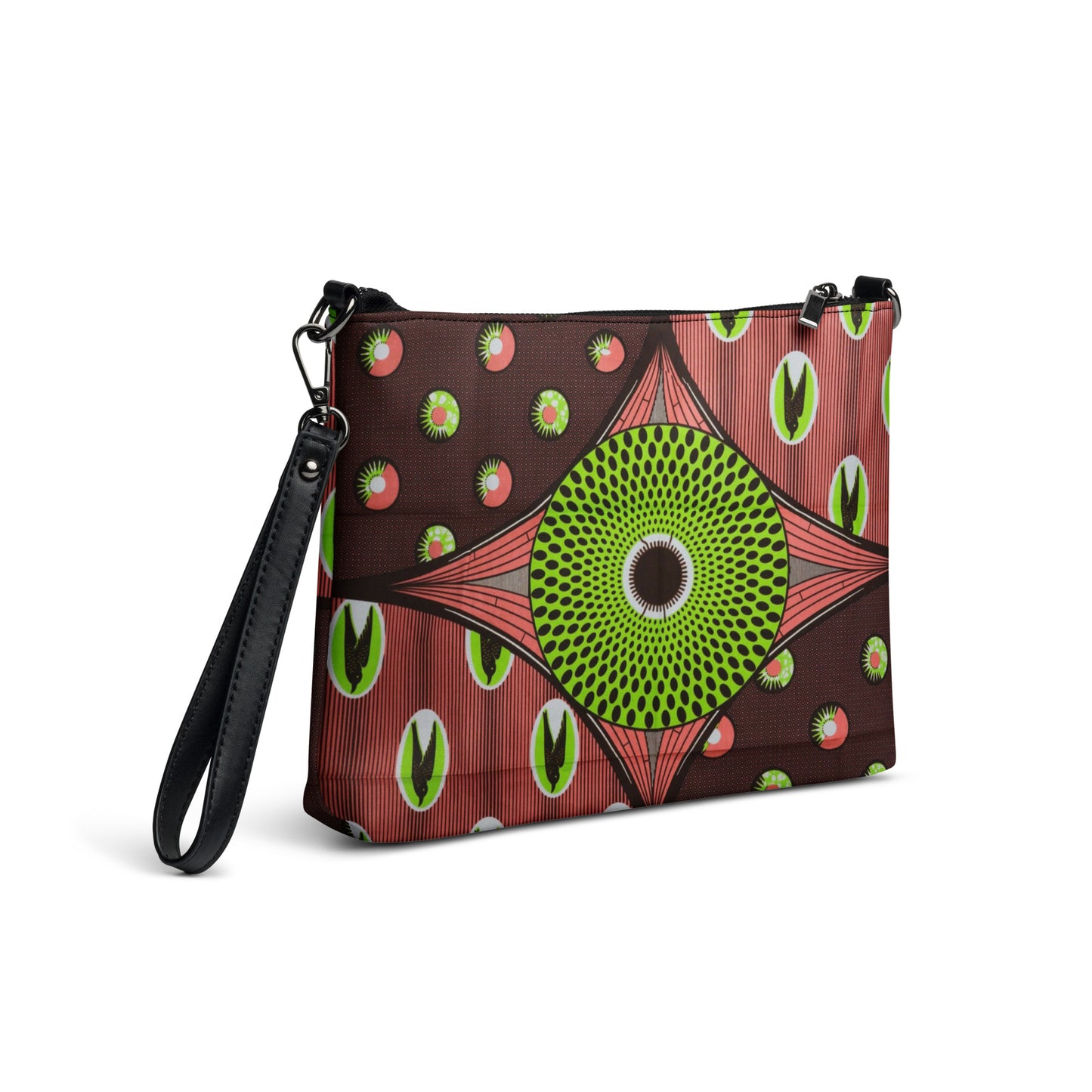 Green On Peach Brown Ankara Crossbody Bag