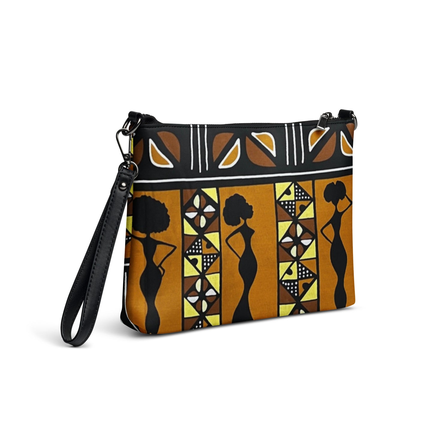 Ladies Black Brown Ankara Crossbody Bag