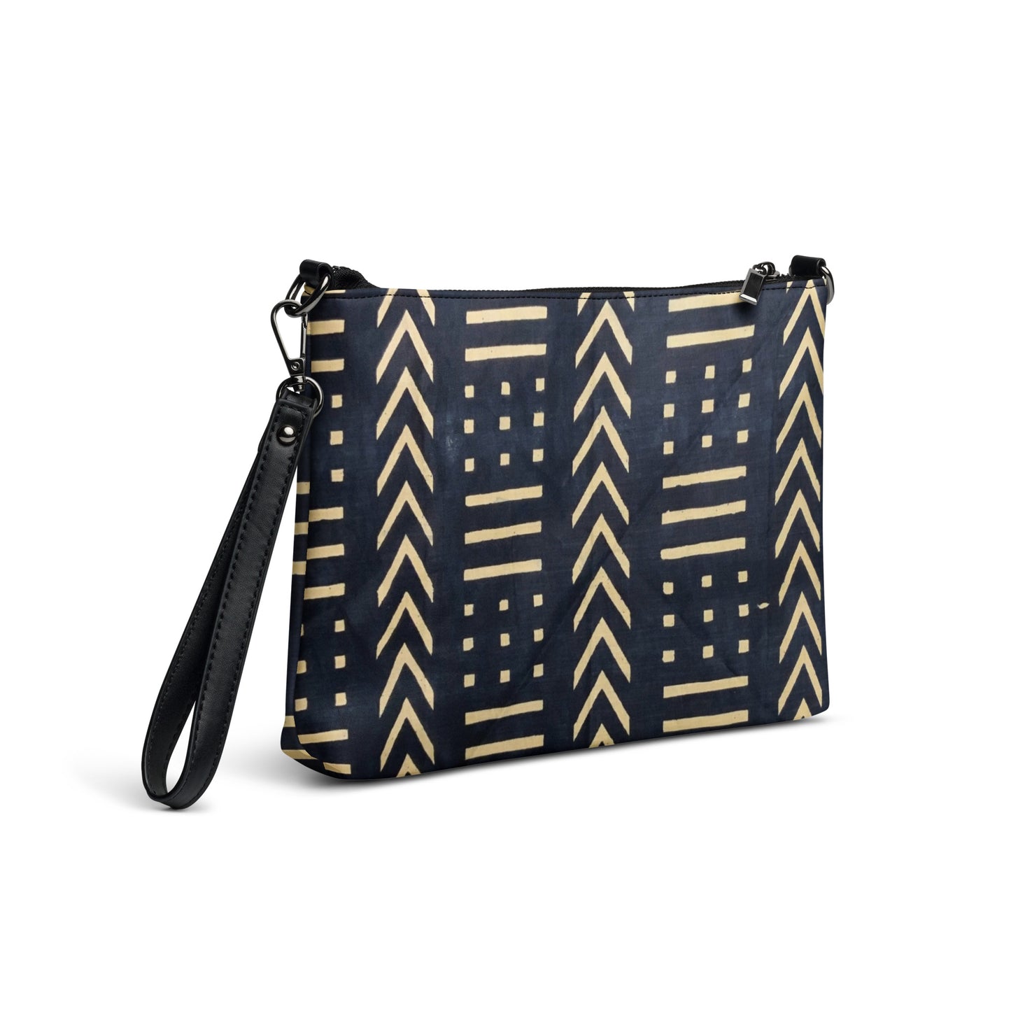 Light Brown & Black Bogolan Ankara Crossbody Bag
