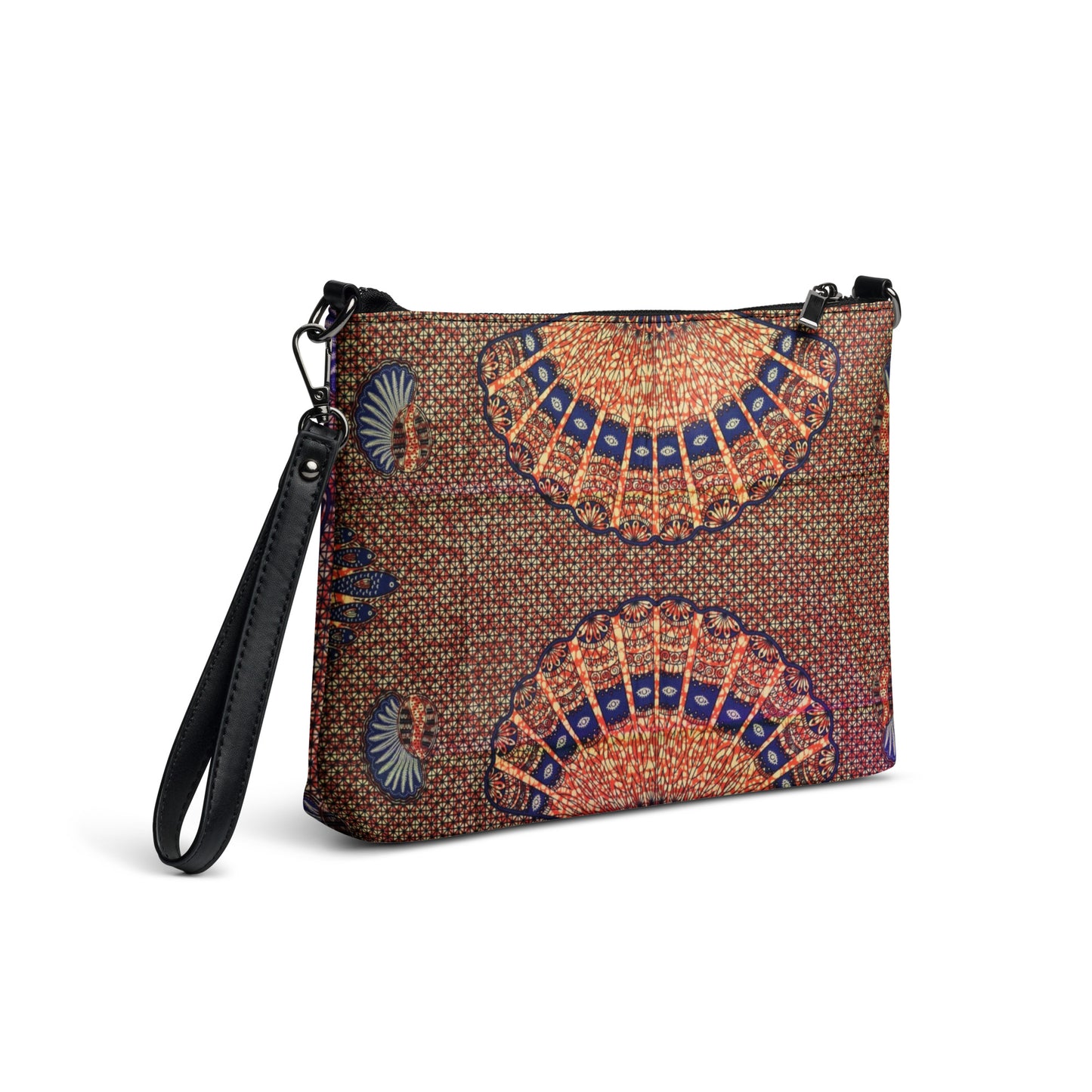 Navy On Peach Shells Ankara Crossbody Bag