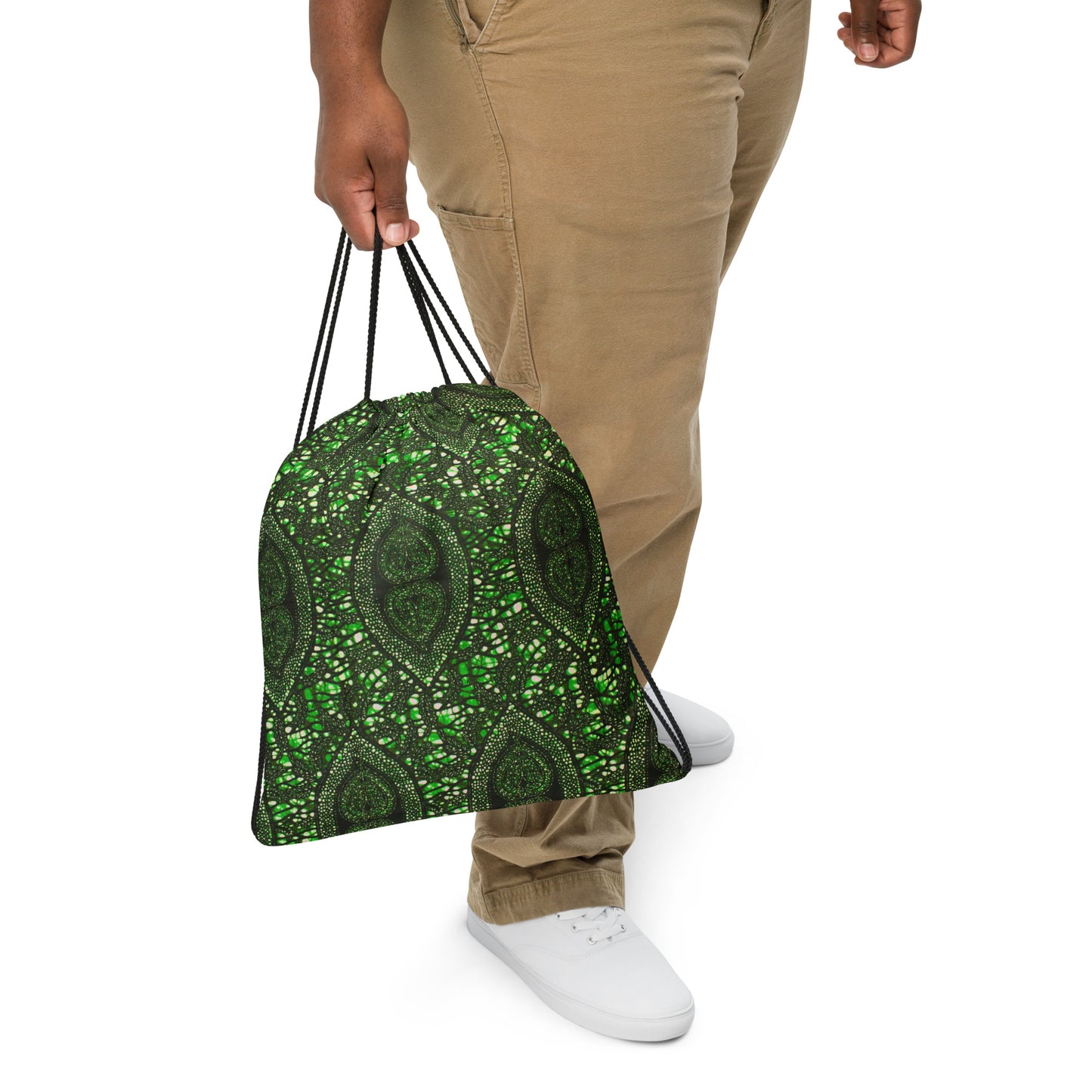 Green Peas Ankara Drawstring Bag