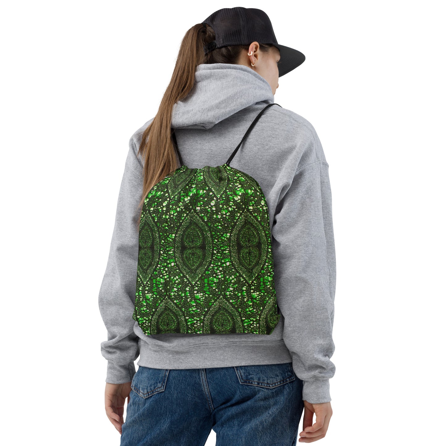 Green Peas Ankara Drawstring Bag