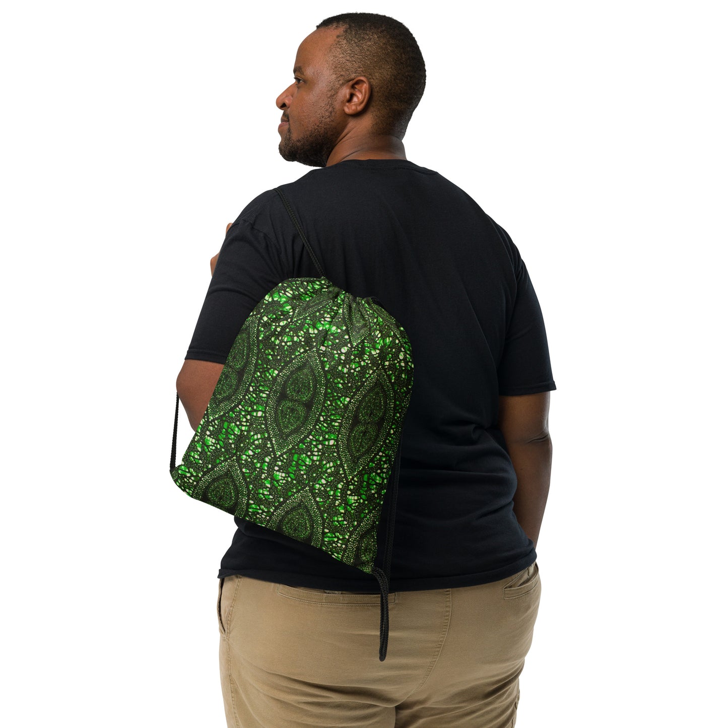 Green Peas Ankara Drawstring Bag