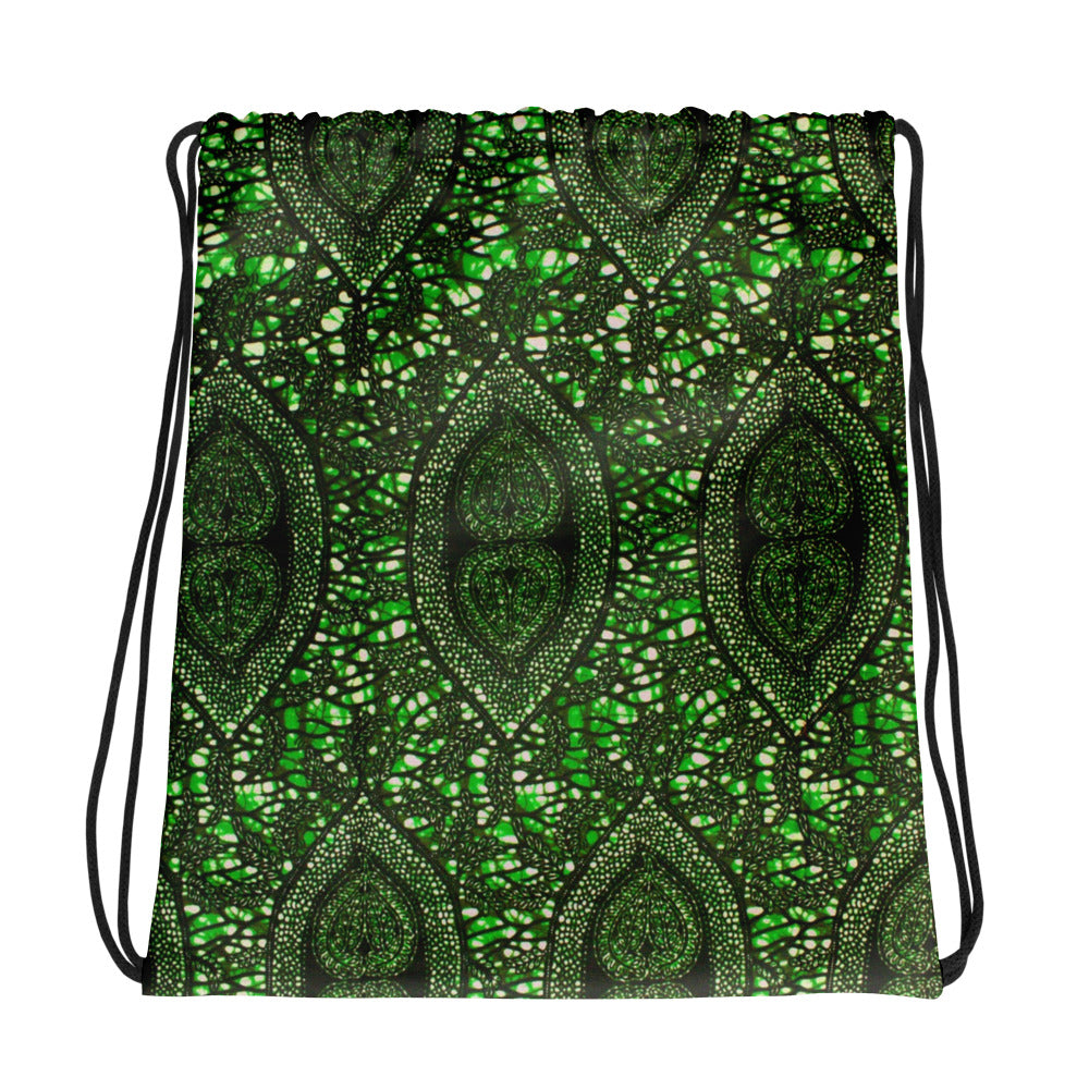 Green Peas Ankara Drawstring Bag