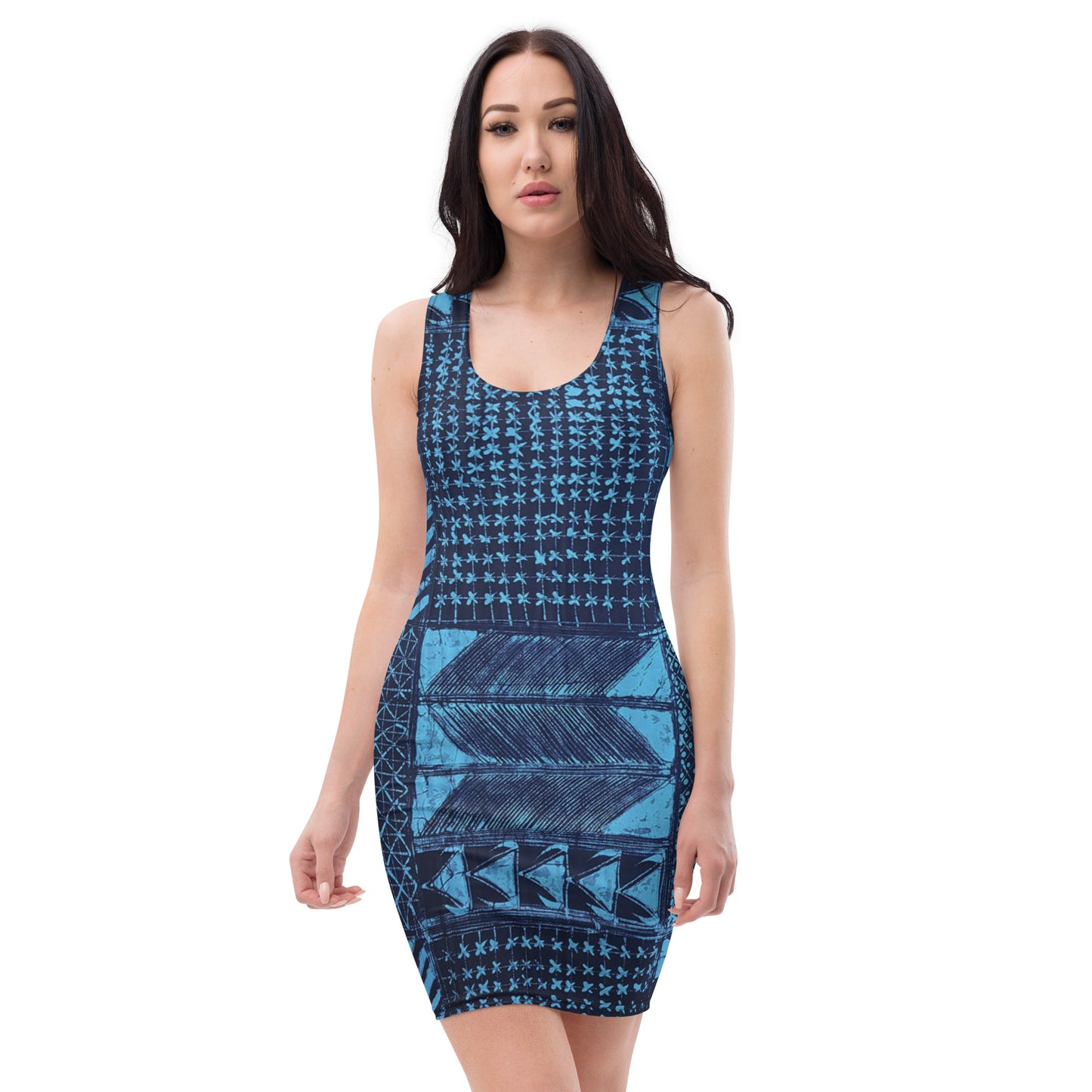 Black And Turquoise Shapes Adire Bodycon Dress