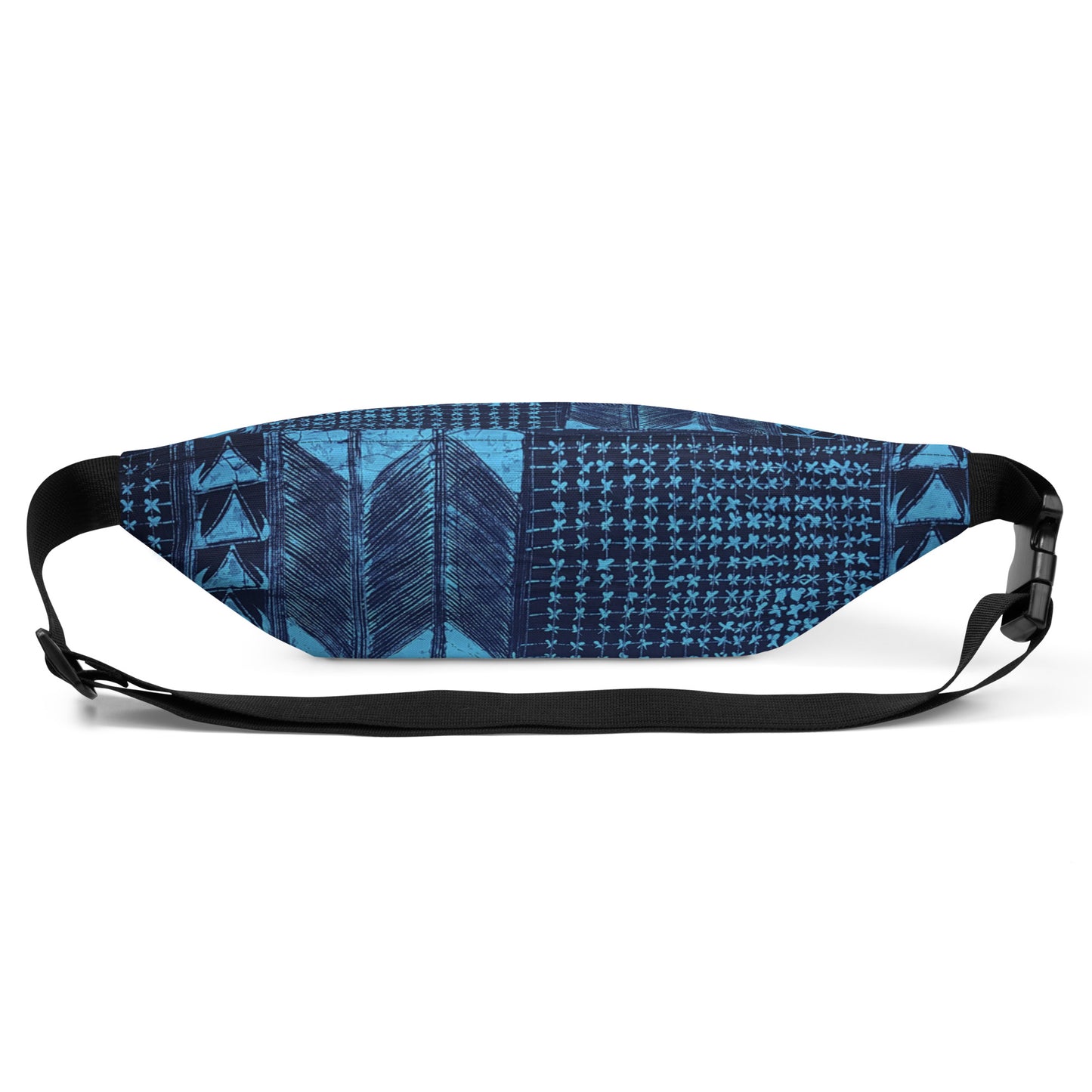 Black And Turquoise Shapes Adire Fanny Pack