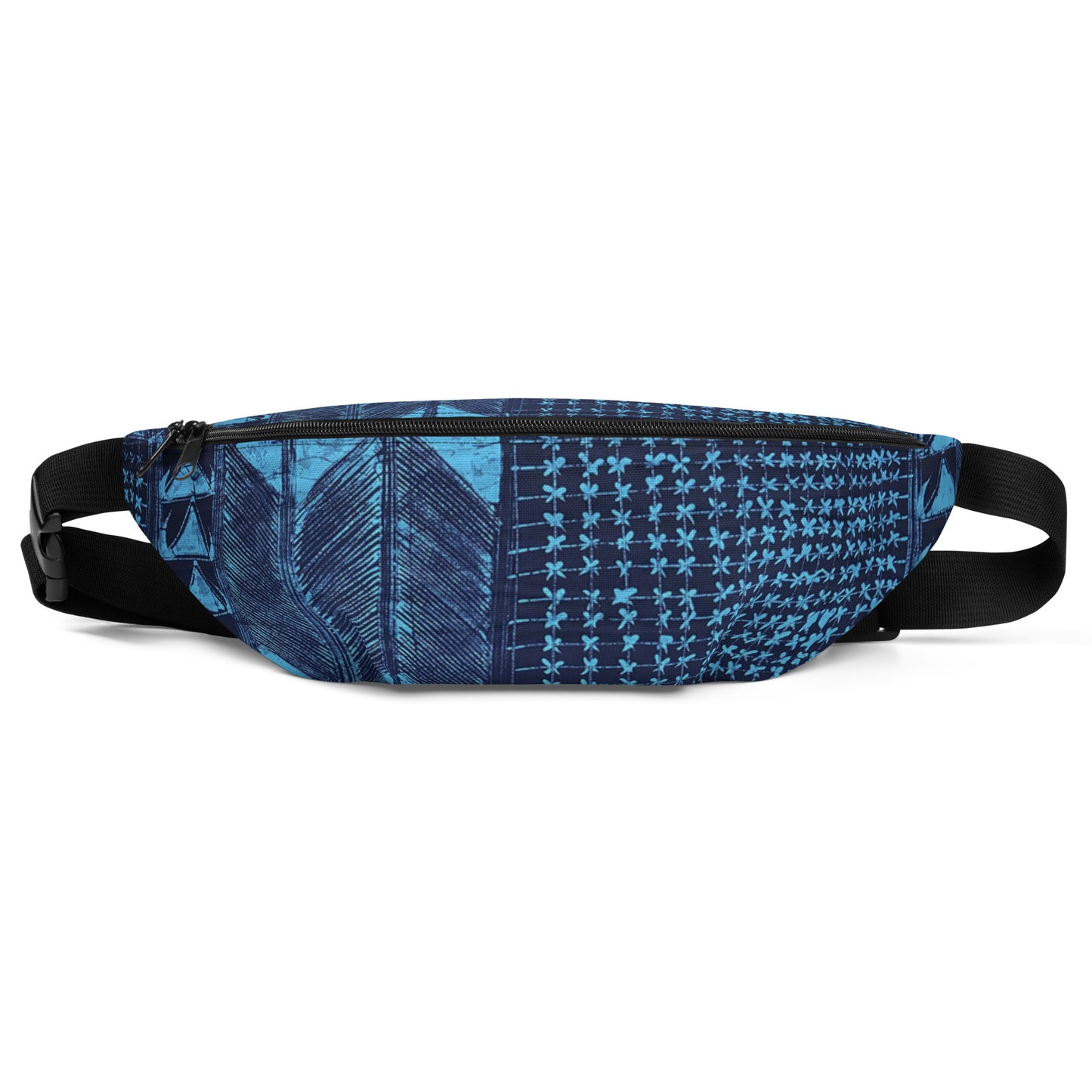 Black And Turquoise Shapes Adire Fanny Pack