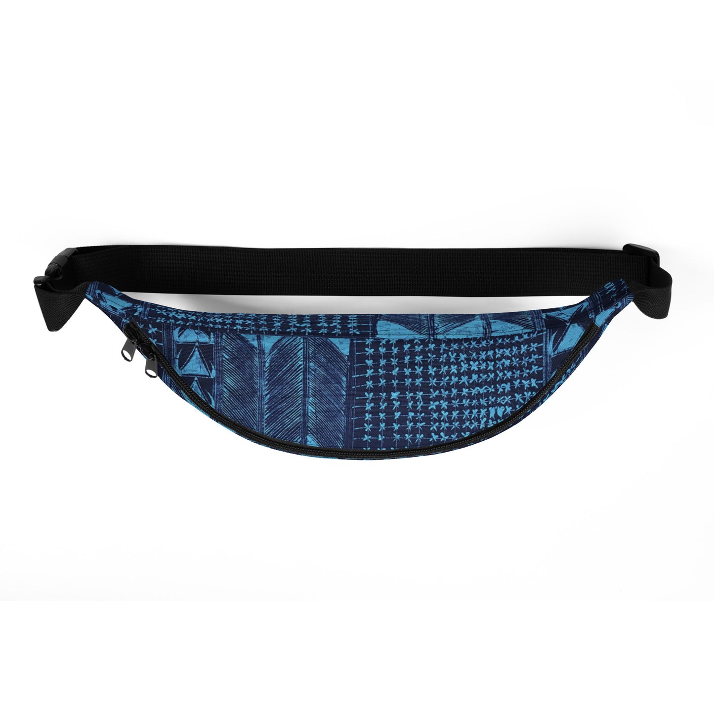 Black And Turquoise Shapes Adire Fanny Pack