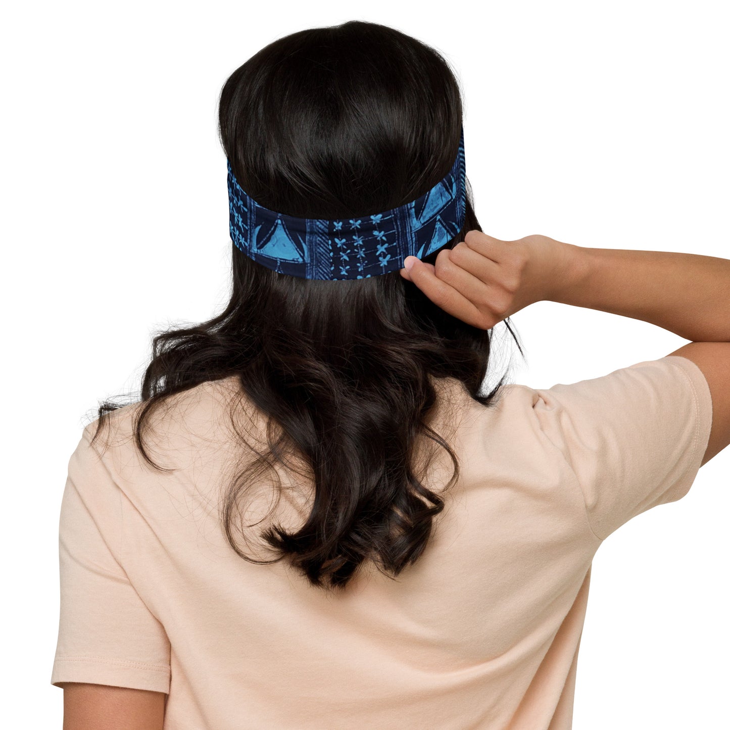 Black And Turquoise Shapes Adire Headband