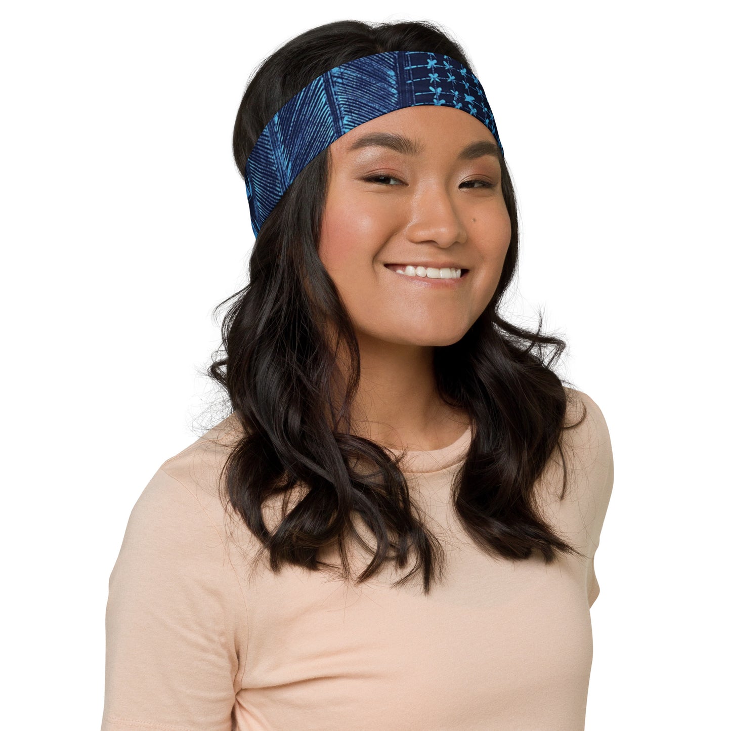 Black And Turquoise Shapes Adire Headband