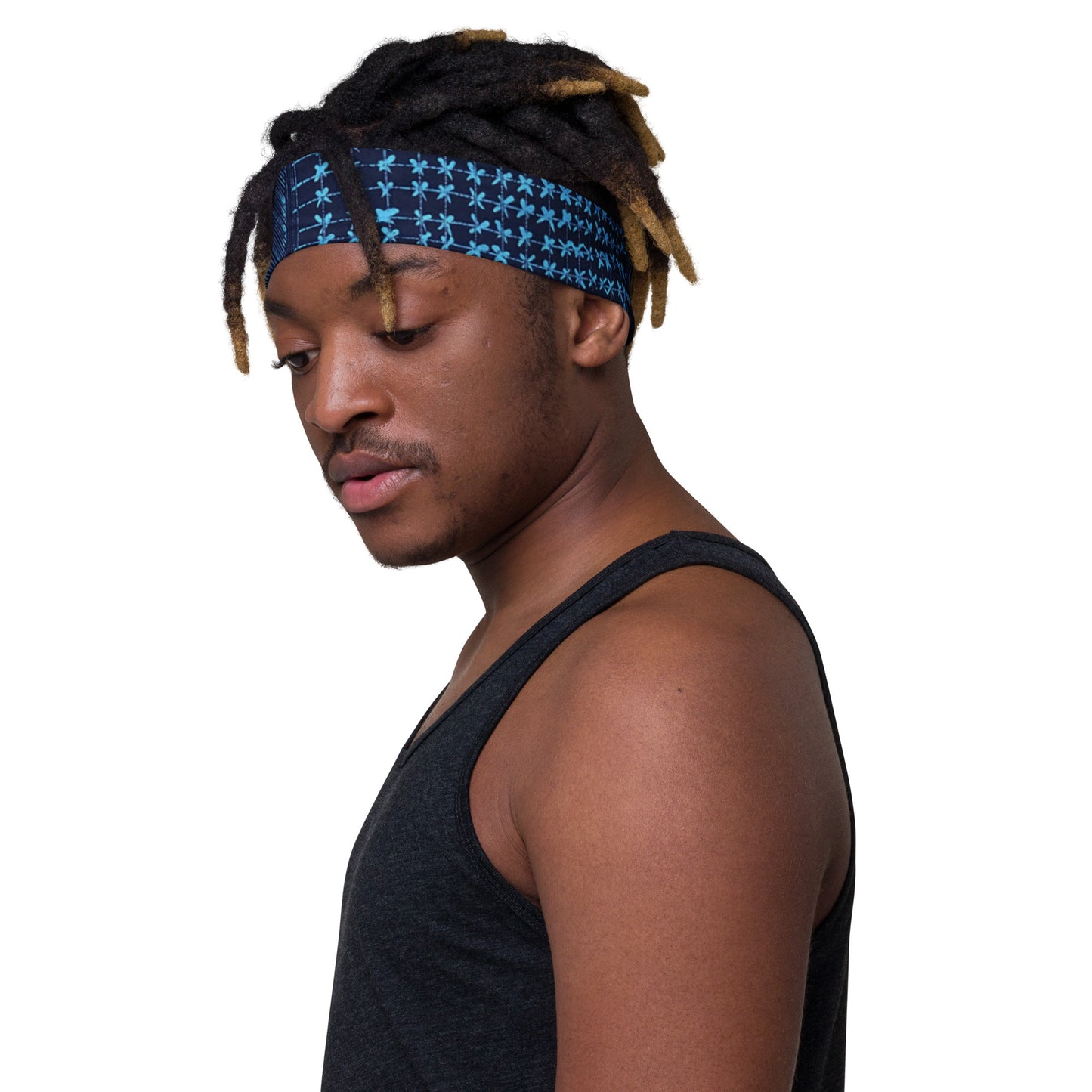 Black And Turquoise Shapes Adire Headband