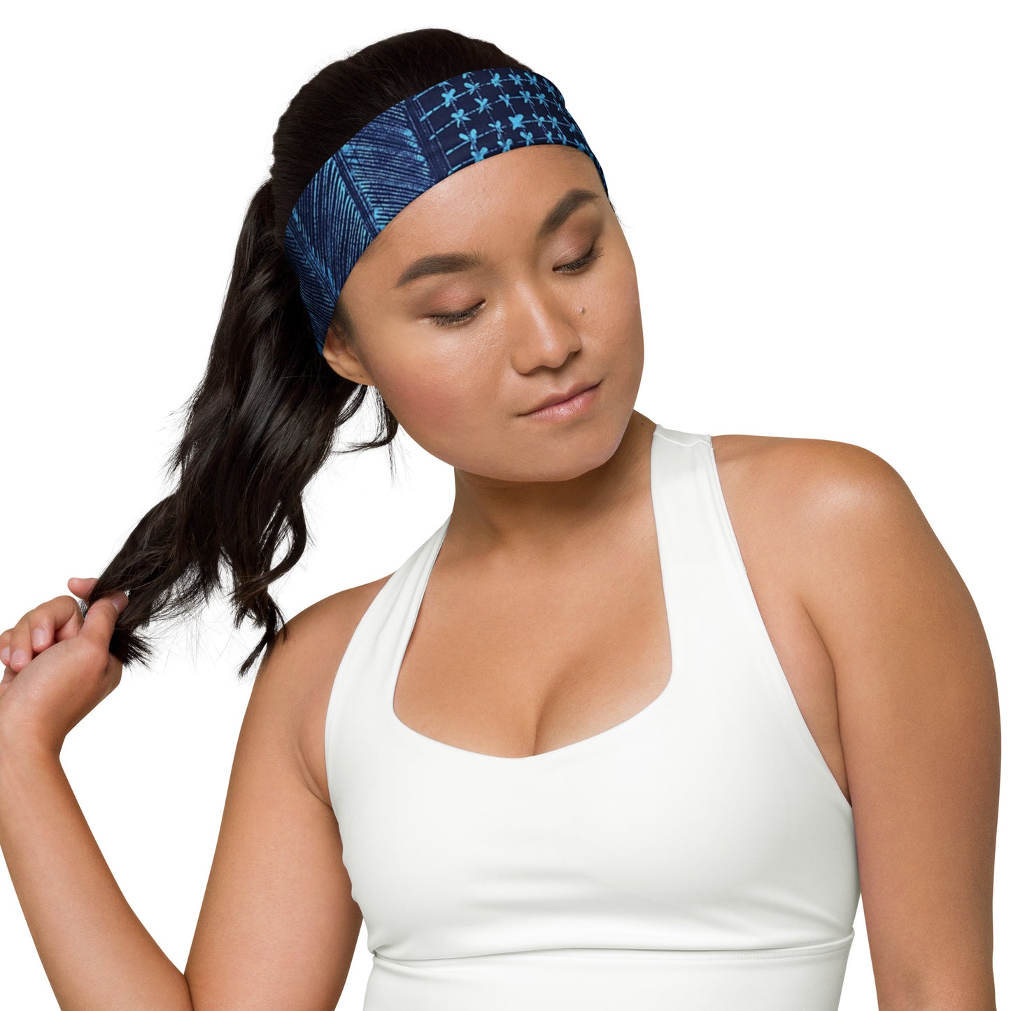 Black And Turquoise Shapes Adire Headband