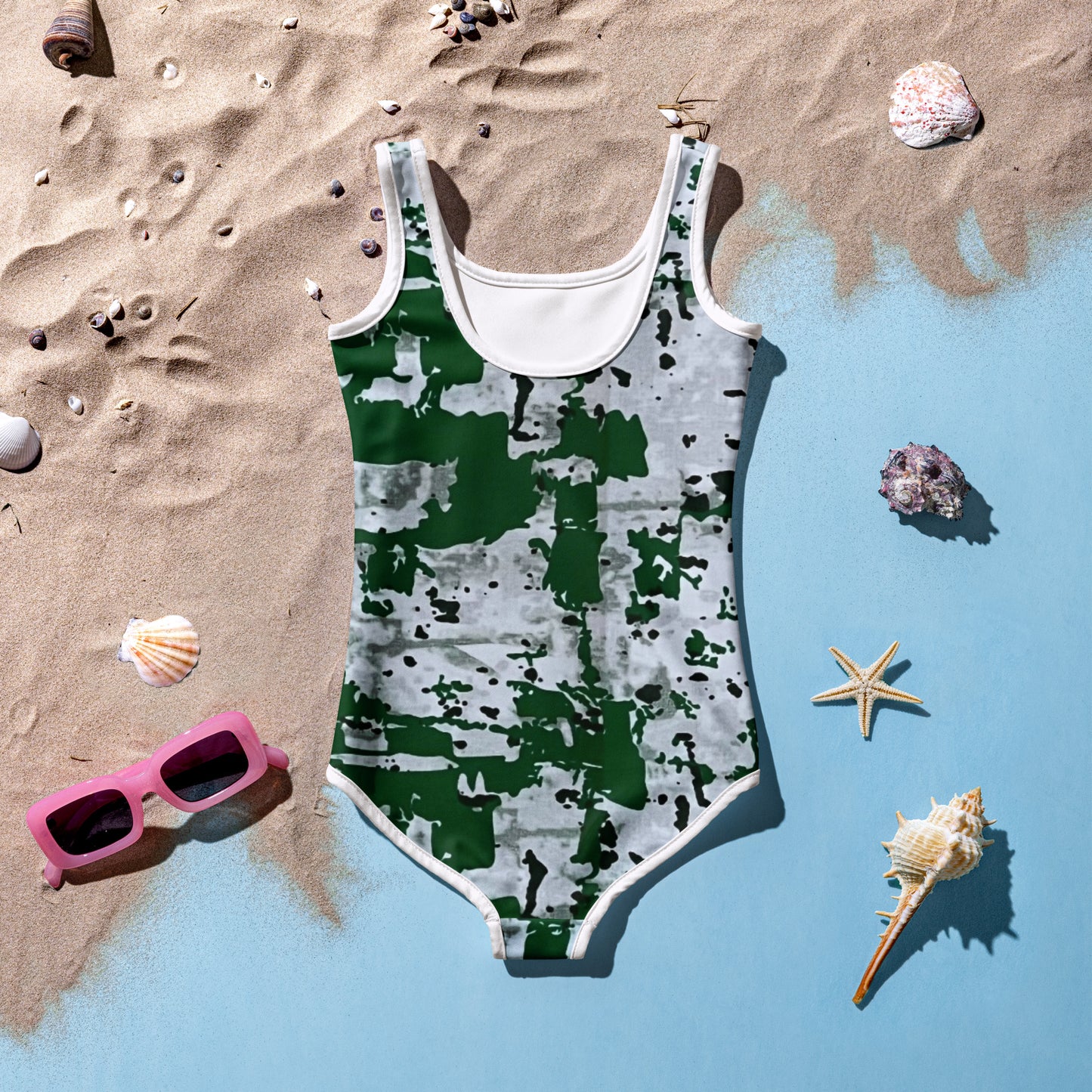 Green Camo Adire Kids Swimsuit