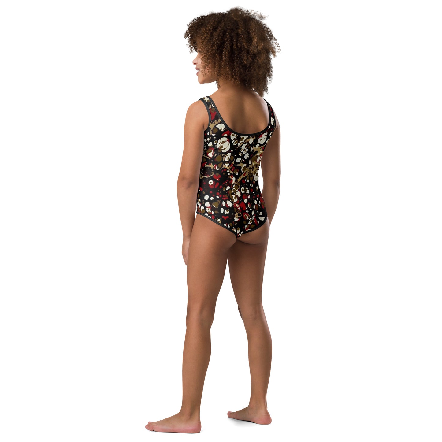 Red Abstract Adire Kids Swimsuit