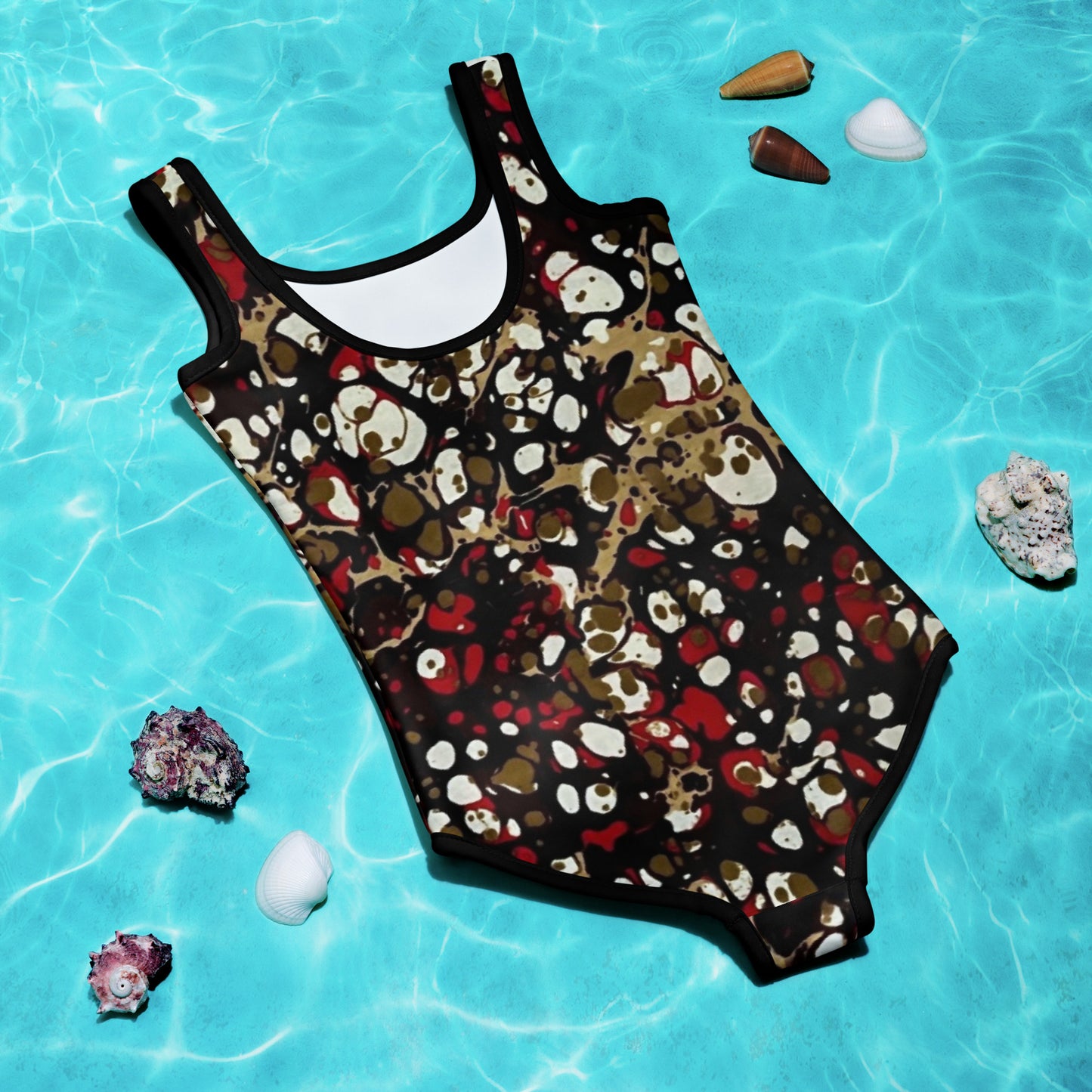 Red Abstract Adire Kids Swimsuit