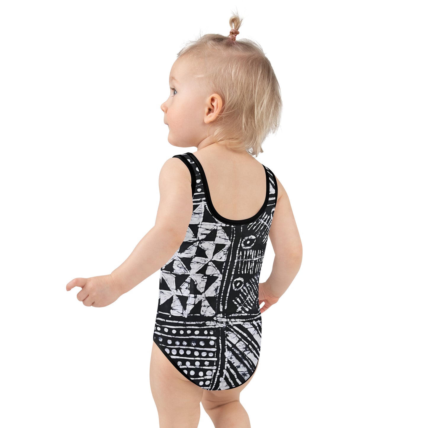 Monochrome Abstract Adire Kids Swimsuit