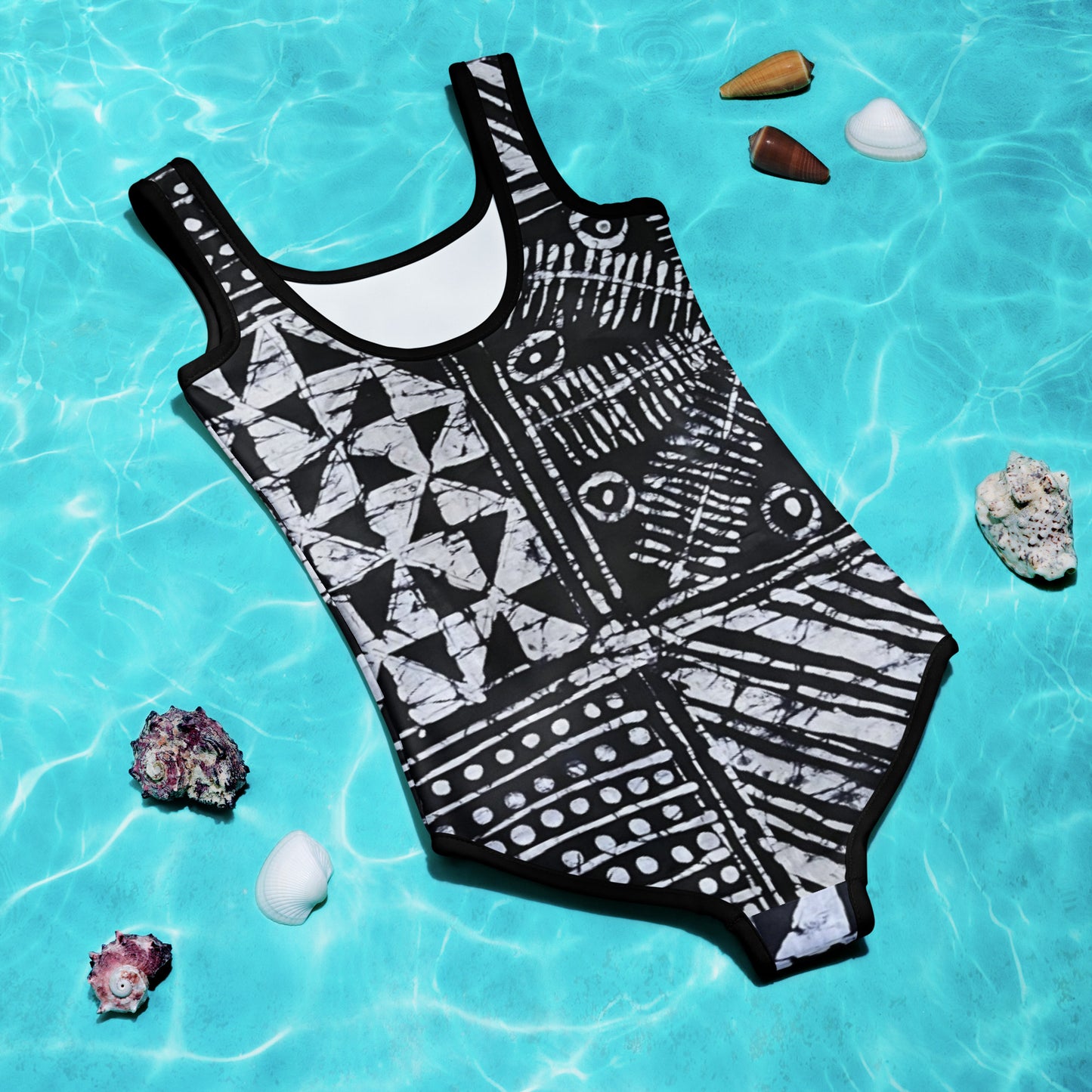 Monochrome Abstract Adire Kids Swimsuit