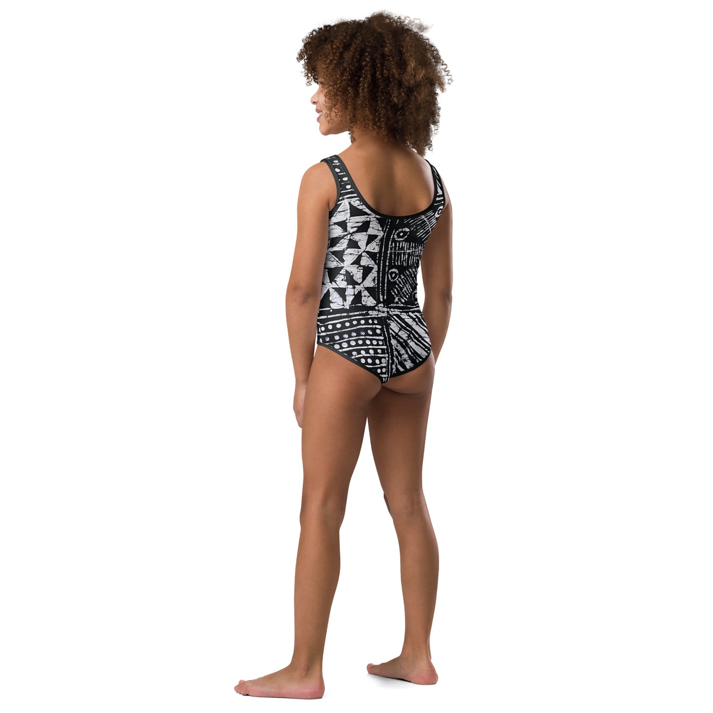 Monochrome Abstract Adire Kids Swimsuit