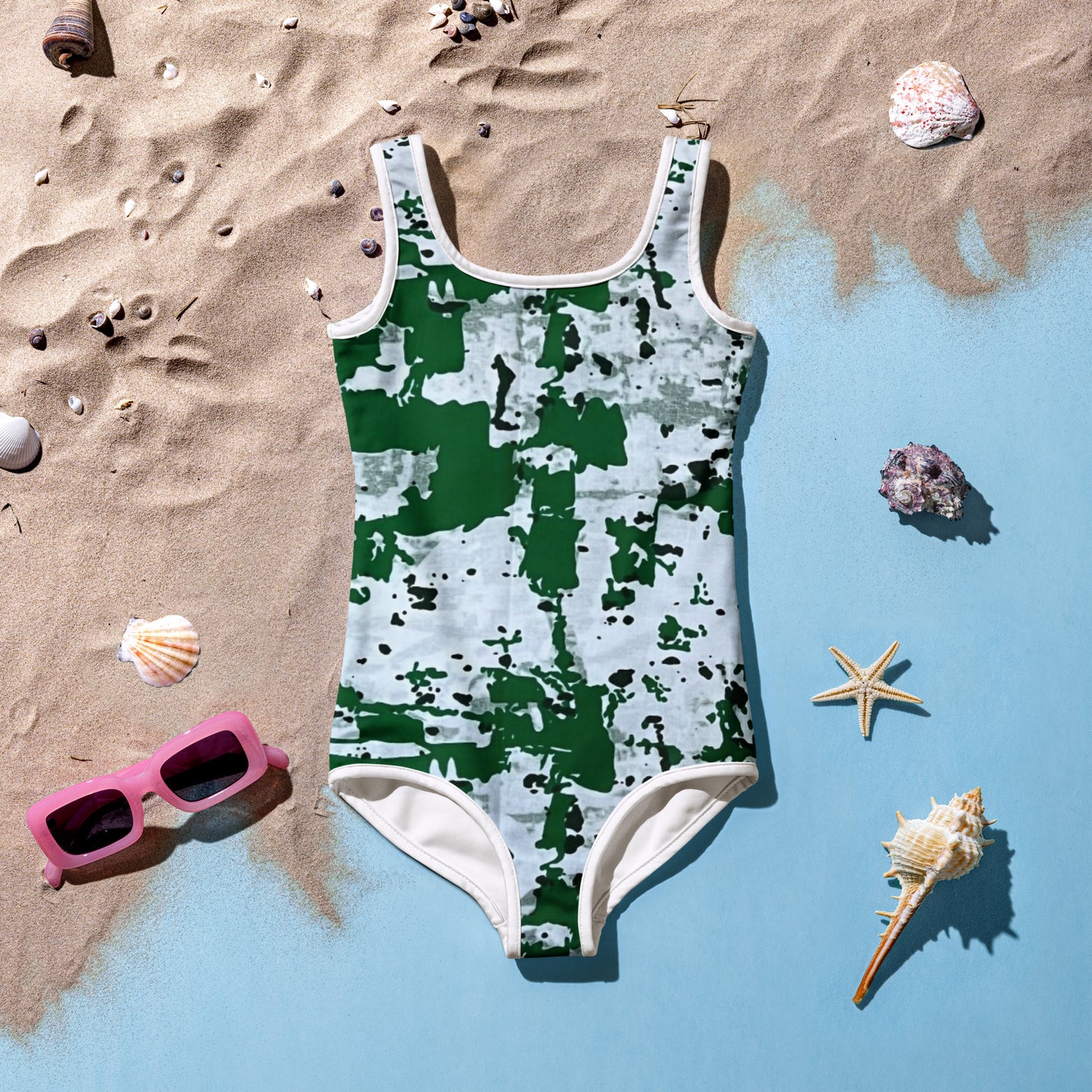 Green Camo Adire Kids Swimsuit