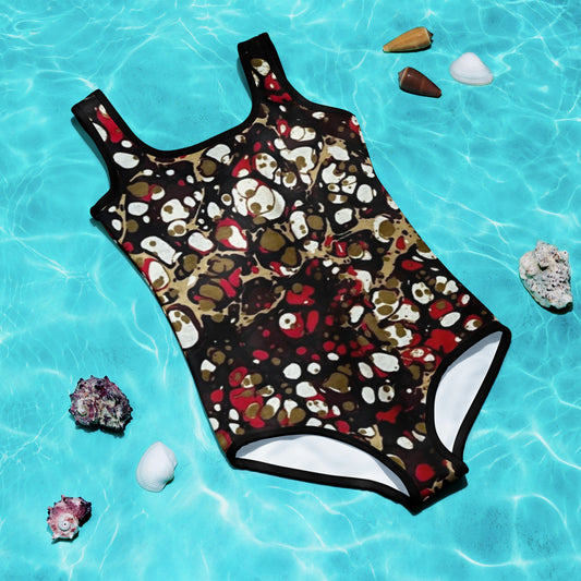 Red Abstract Adire Kids Swimsuit