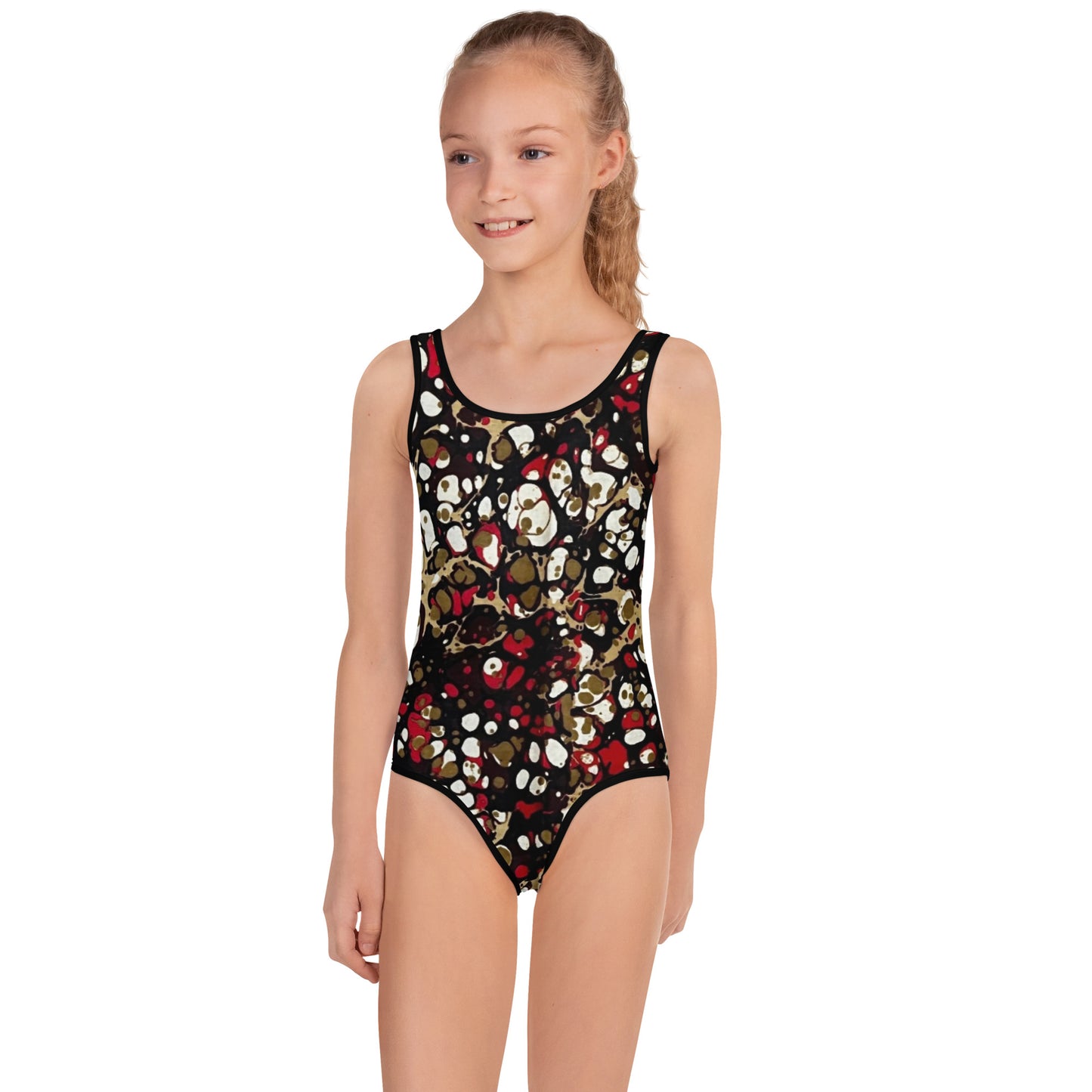 Red Abstract Adire Kids Swimsuit