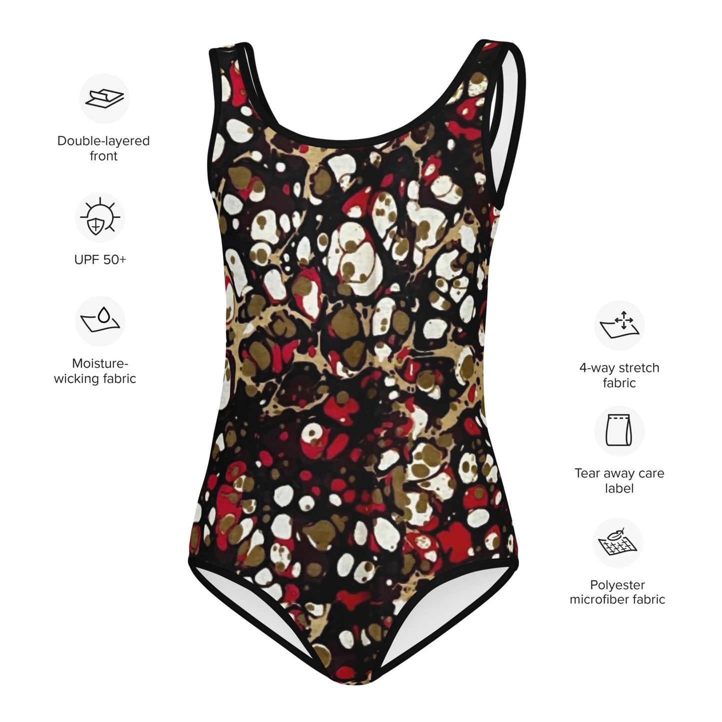 Red Abstract Adire Kids Swimsuit