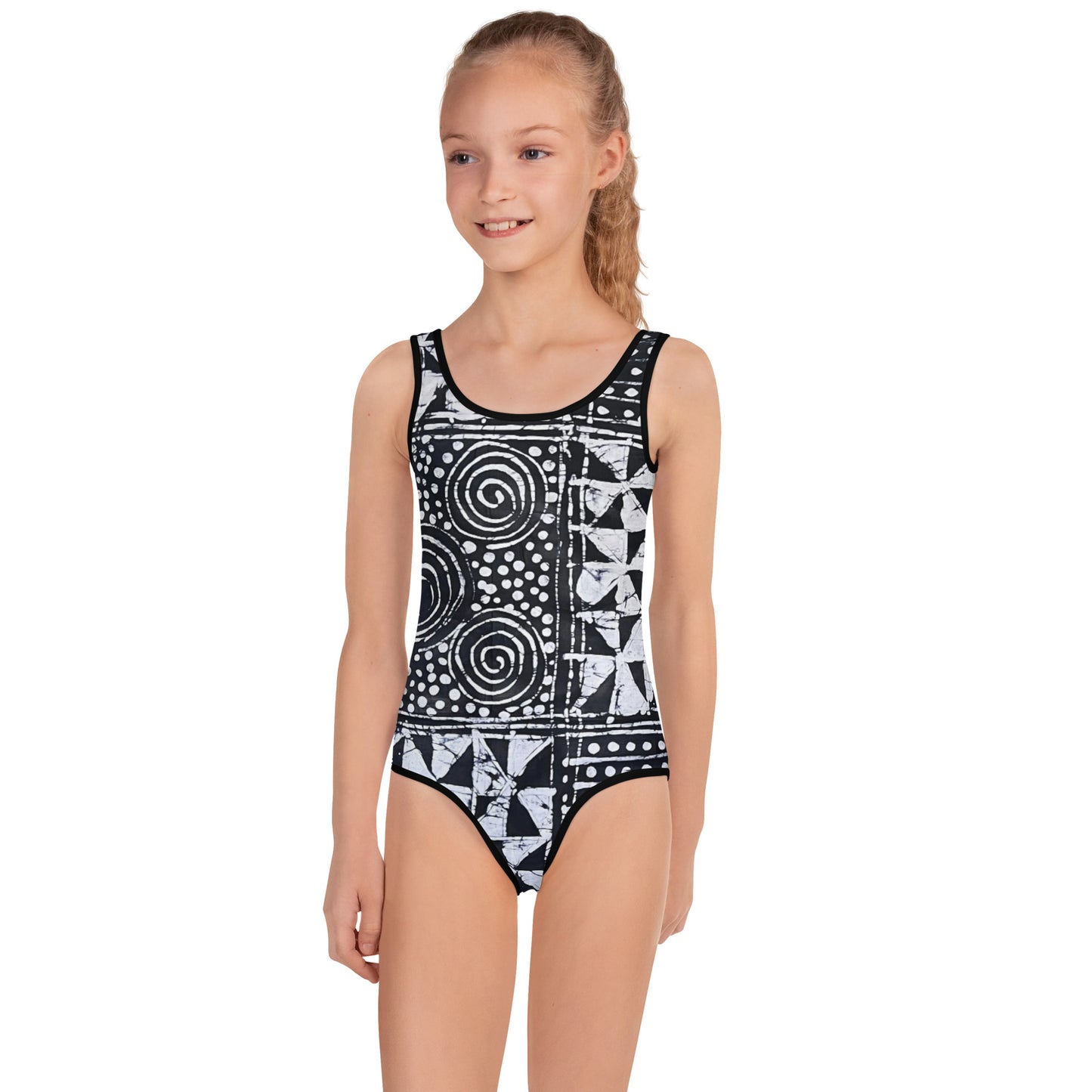 Monochrome Abstract Adire Kids Swimsuit