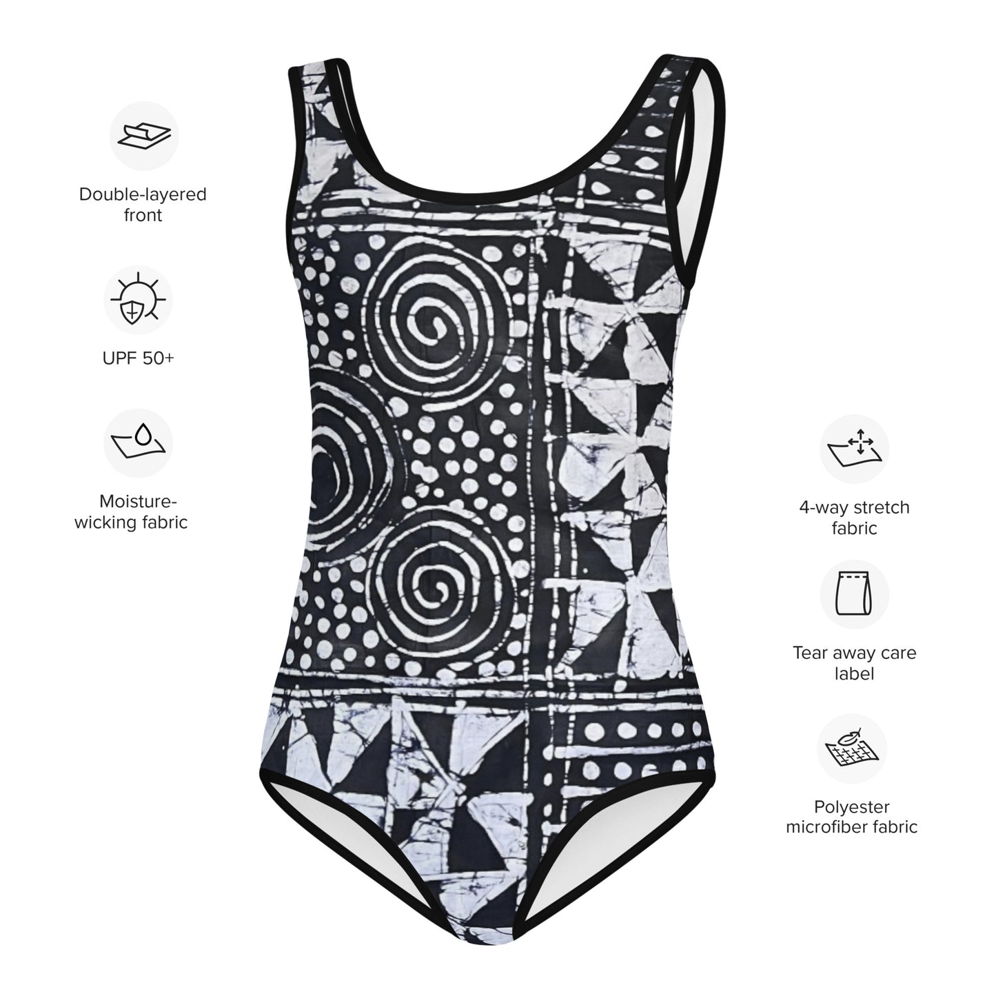 Monochrome Abstract Adire Kids Swimsuit