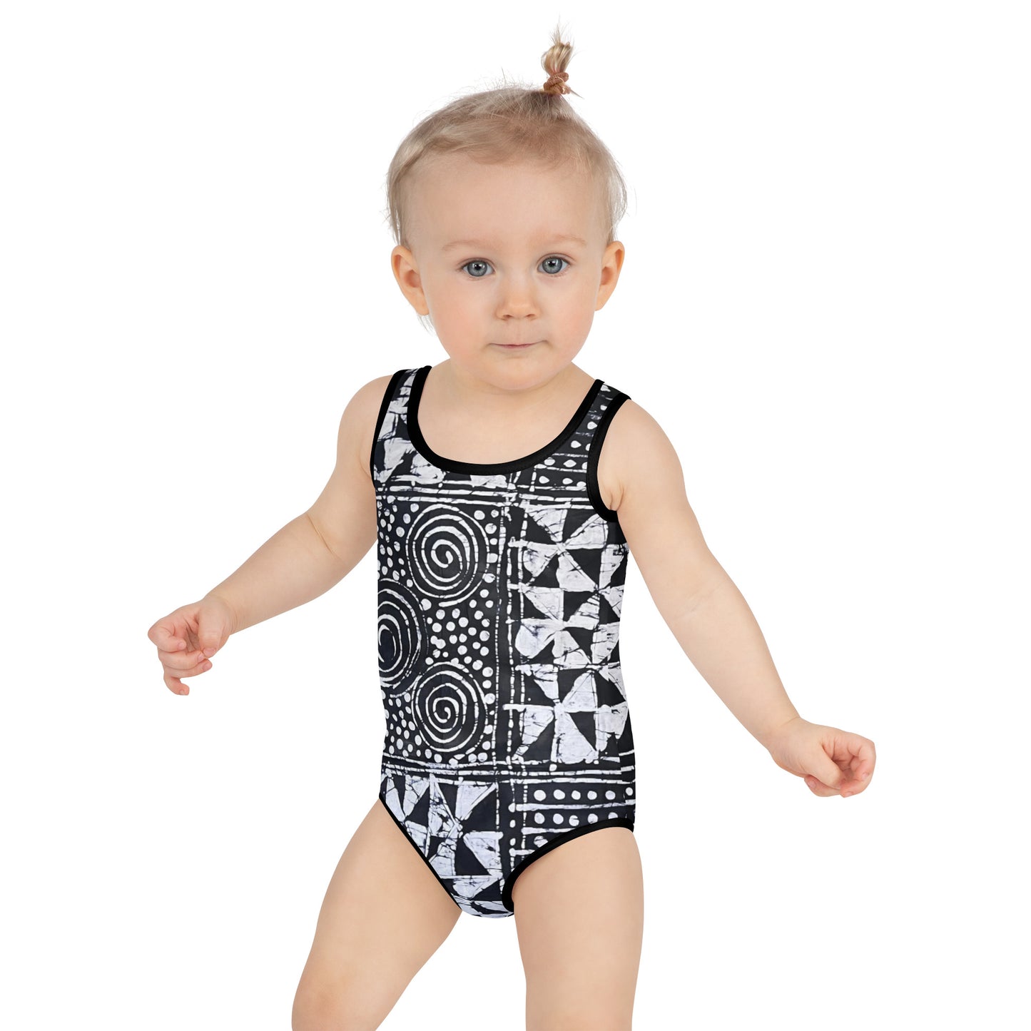 Monochrome Abstract Adire Kids Swimsuit