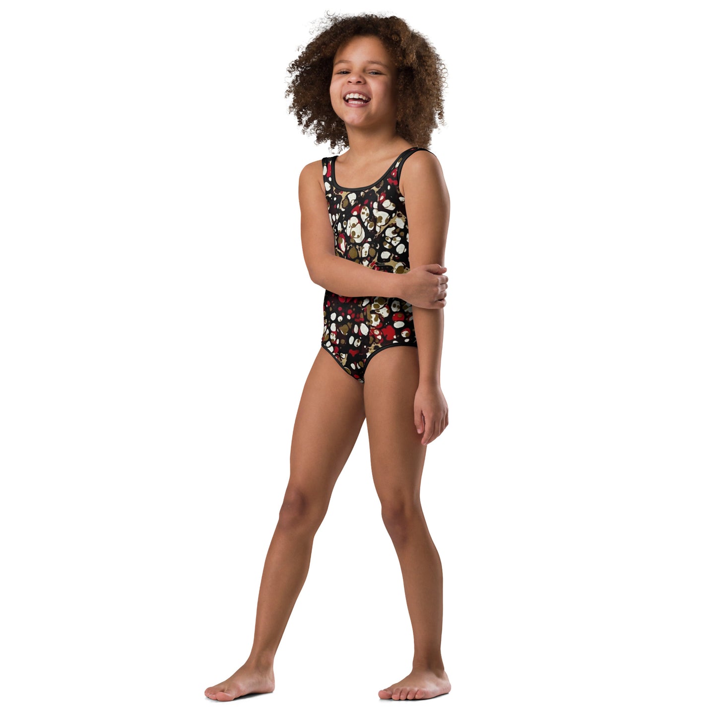 Red Abstract Adire Kids Swimsuit