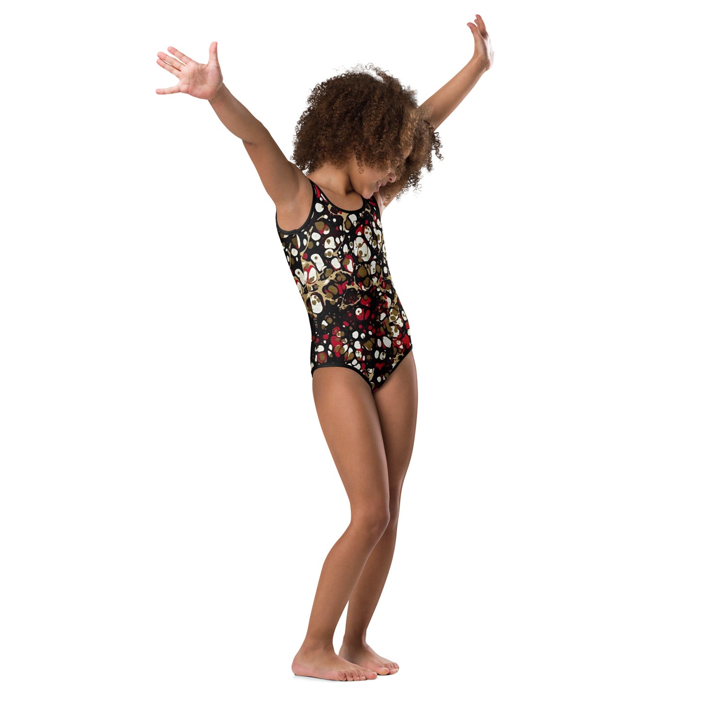 Red Abstract Adire Kids Swimsuit