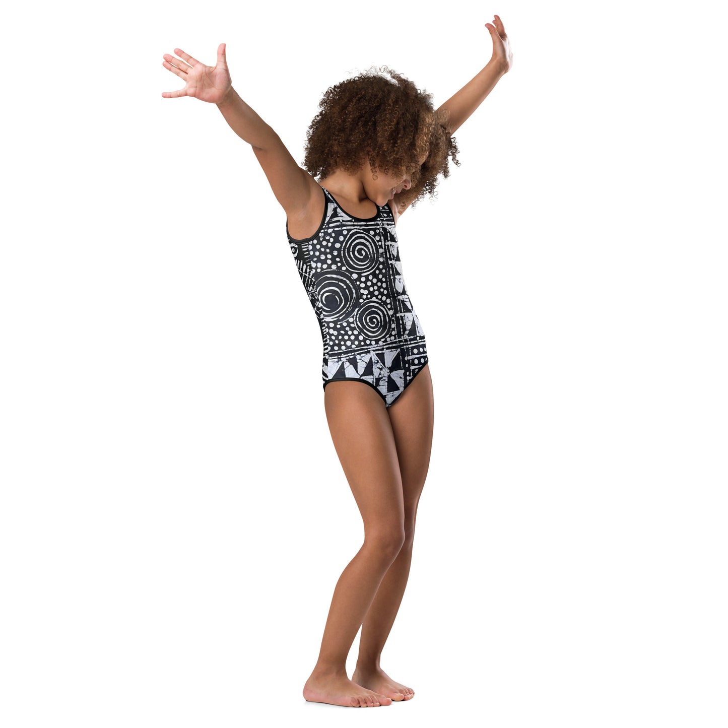 Monochrome Abstract Adire Kids Swimsuit