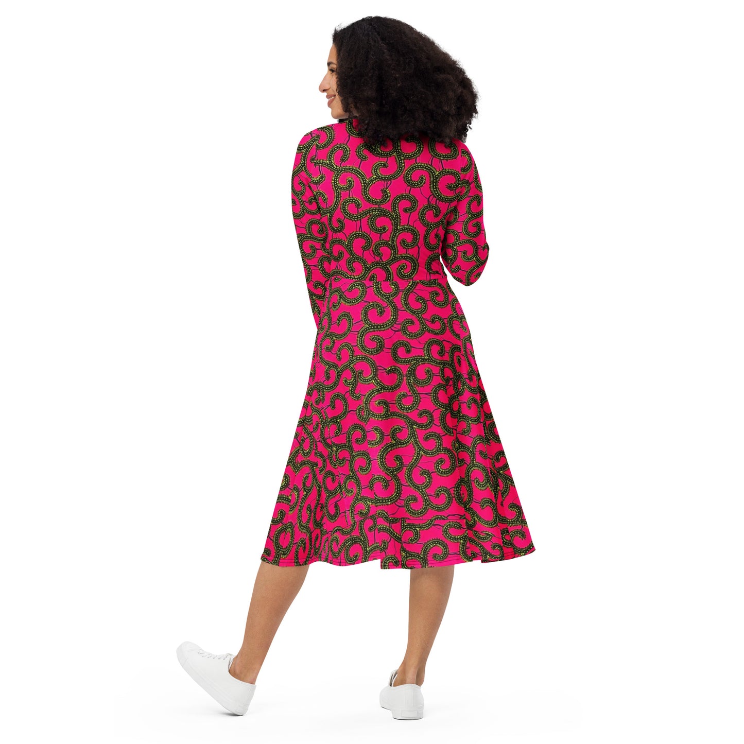 Pink Ankara Long Sleeve Midi Dress