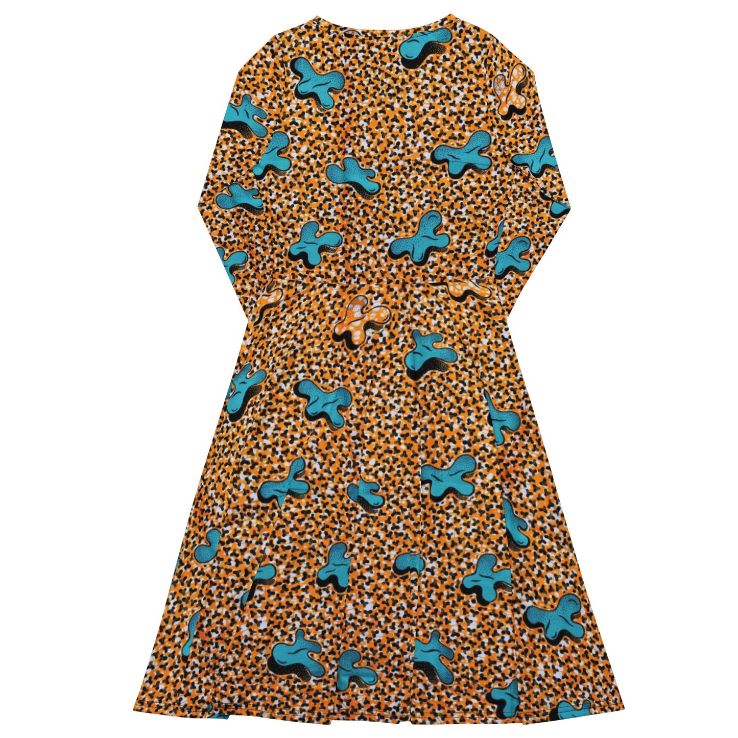 Sky Blue & Pale Orange Ankara Long Sleeve Midi Dress