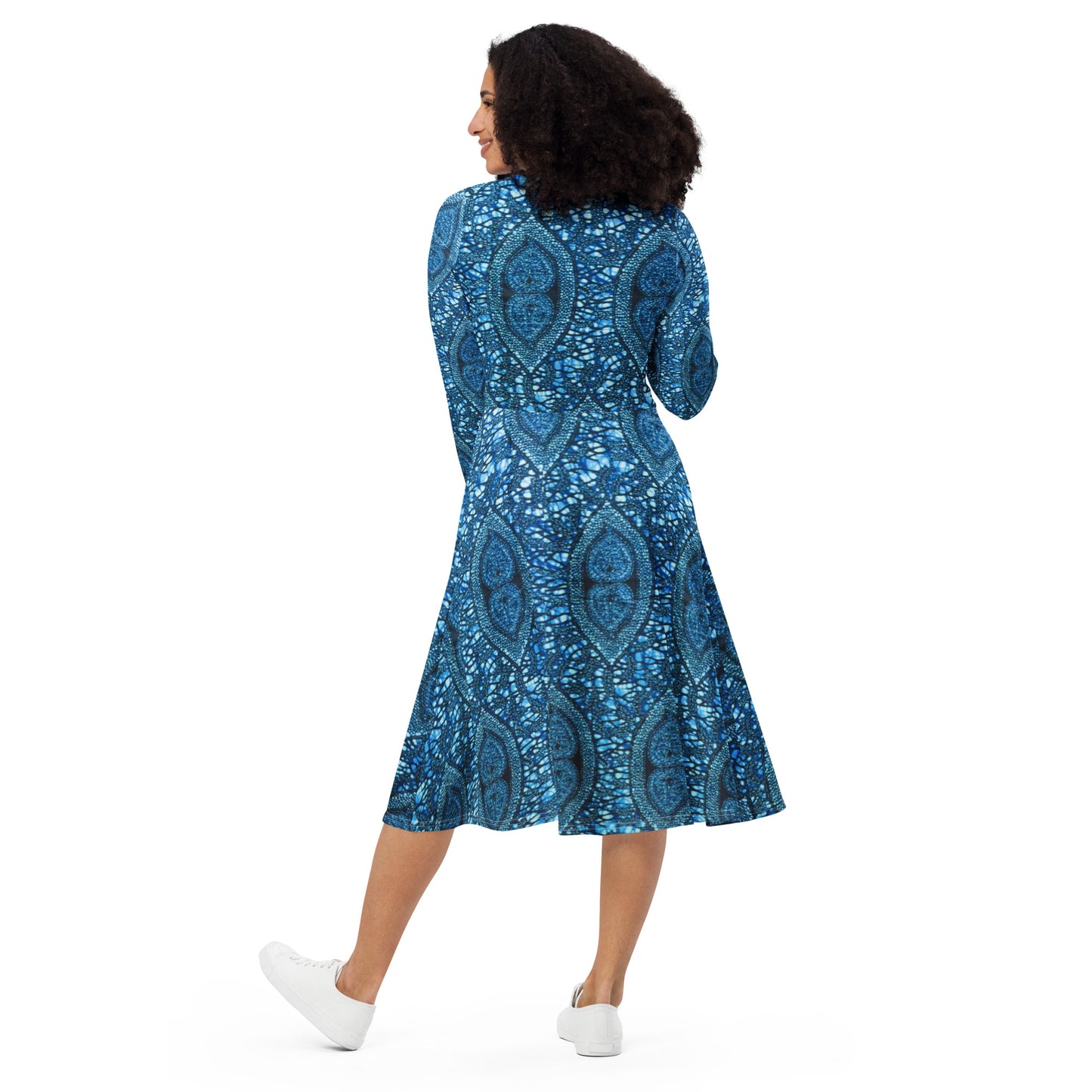 Blue Peas Ankara Long Sleeve Midi Dress