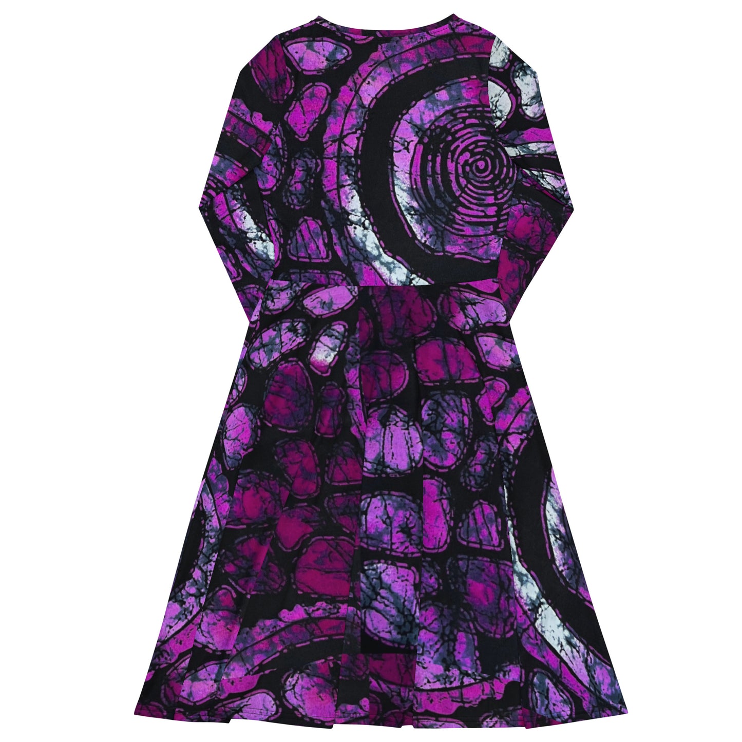 Purple & Black Ankara Long Sleeve Midi Dress