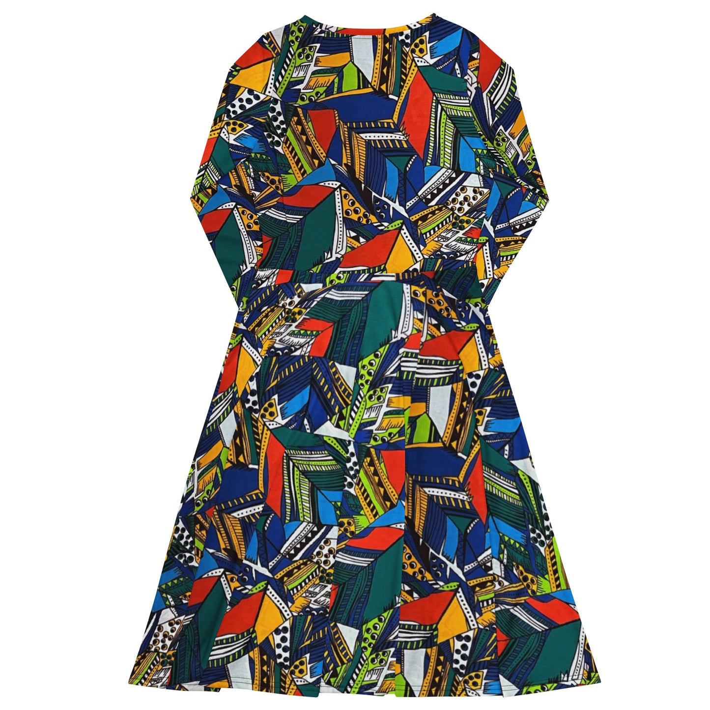 Multicolour Shapes Ankara Long Sleeve Midi Dress