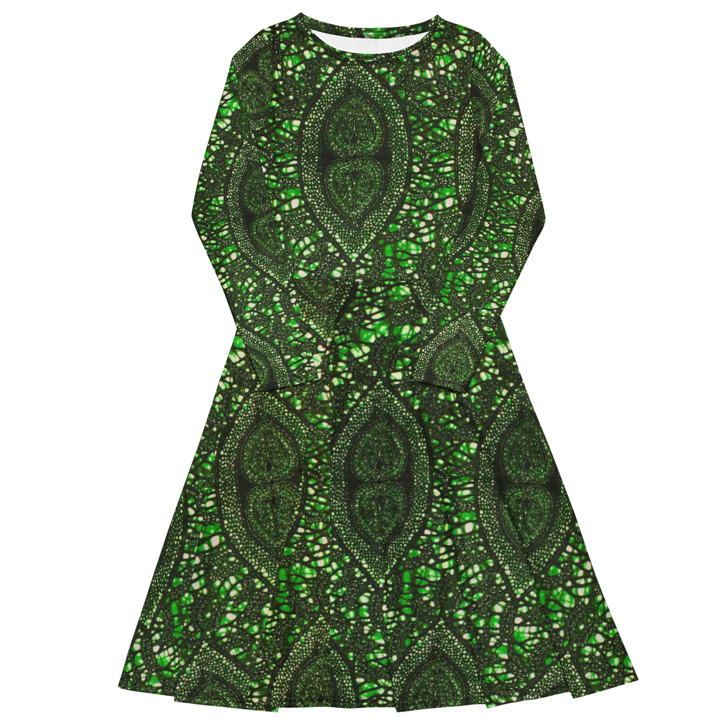 Green Peas Ankara Long Sleeve Midi Dress