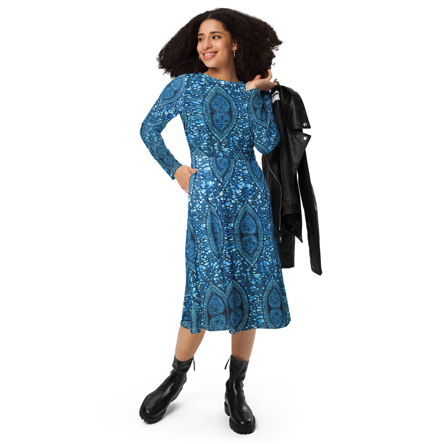 Blue Peas Ankara Long Sleeve Midi Dress